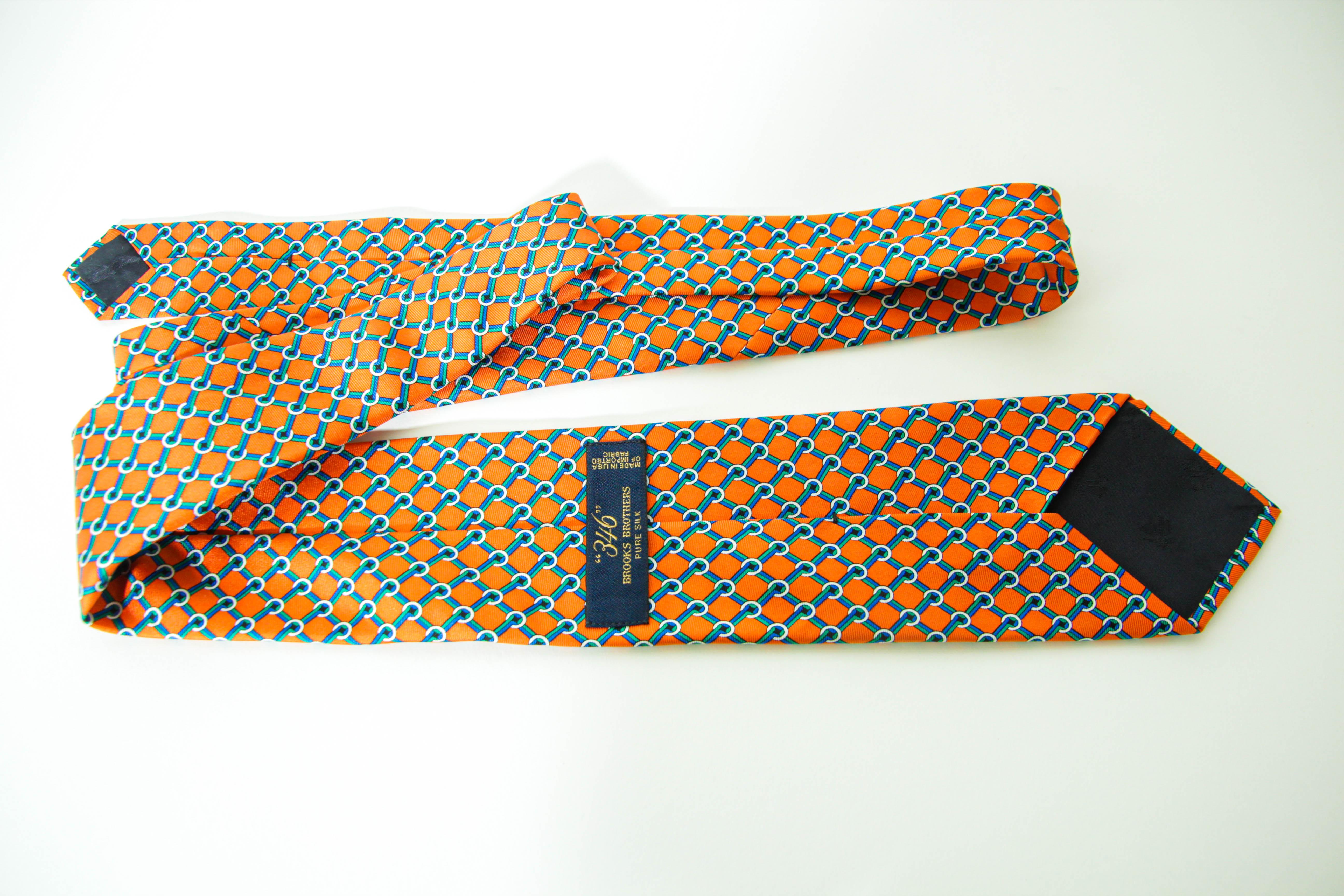 Brooks Brothers Men's s Silk Tie Orange Gold Blue Made in USA For Sale 12