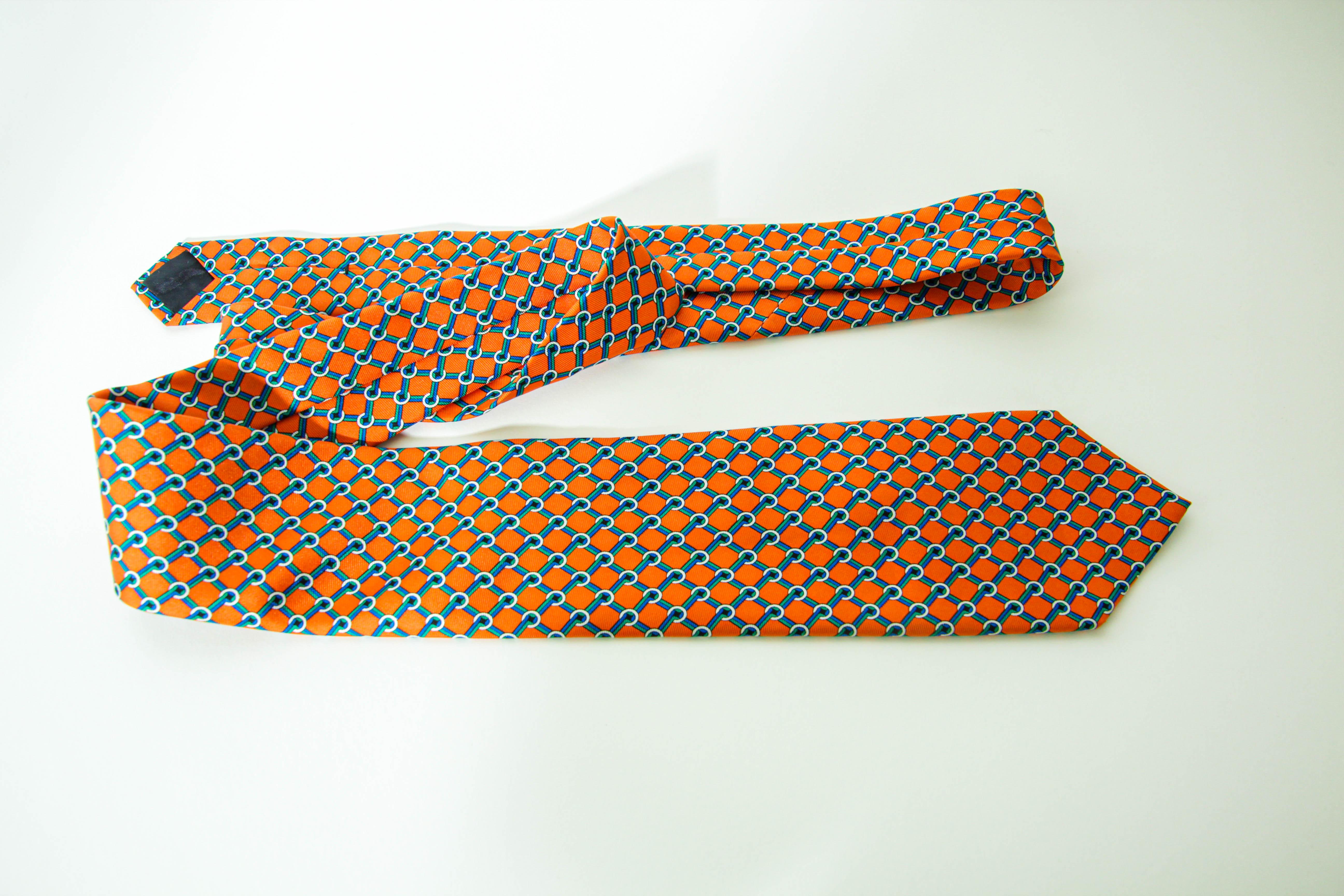 Brooks Brothers Men's s Silk Tie Orange Gold Blue Made in USA For Sale 13