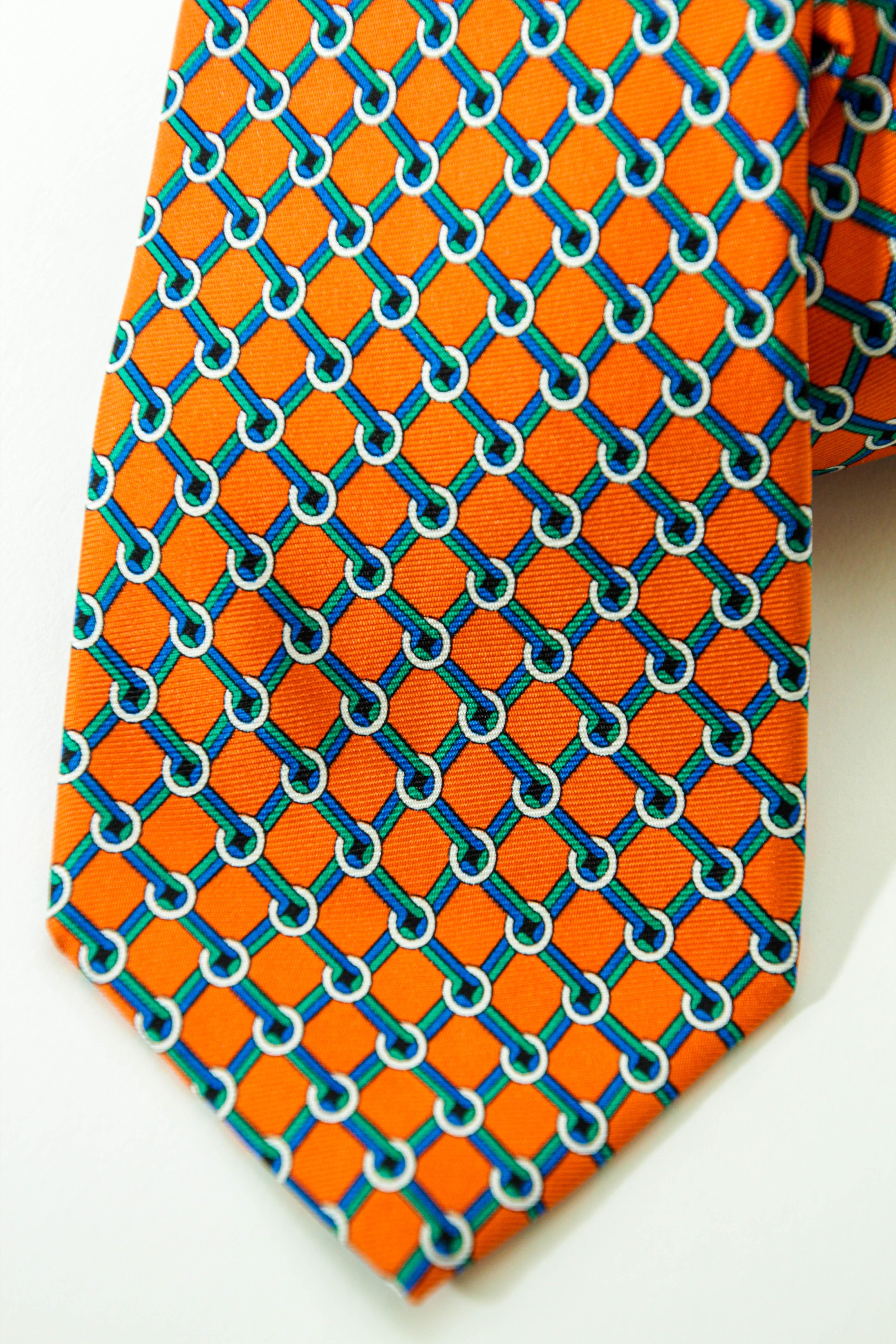 Brooks Brothers Men's s Silk Tie Orange Gold Blue Made in USA For Sale 1