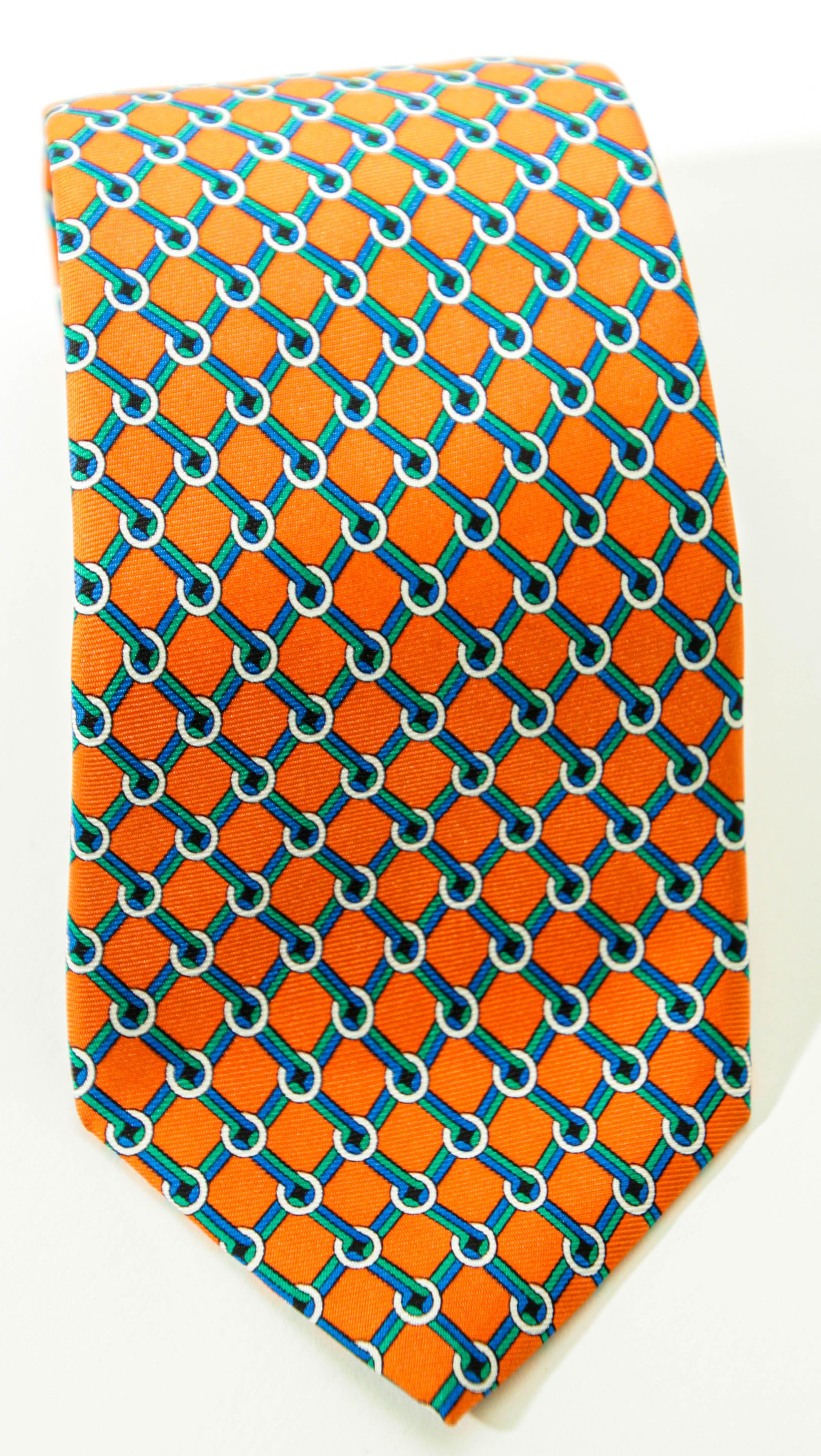 Brooks Brothers Men's s Silk Tie Orange Gold Blue Made in USA For Sale 2