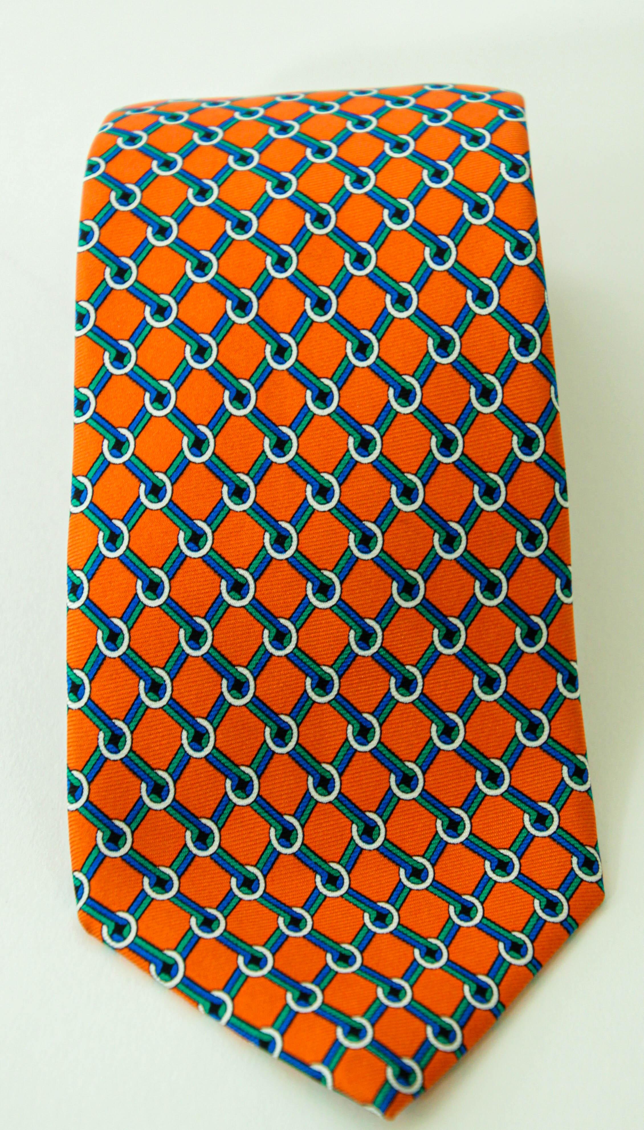Brooks Brothers Men's s Silk Tie Orange Gold Blue Made in USA For Sale 3
