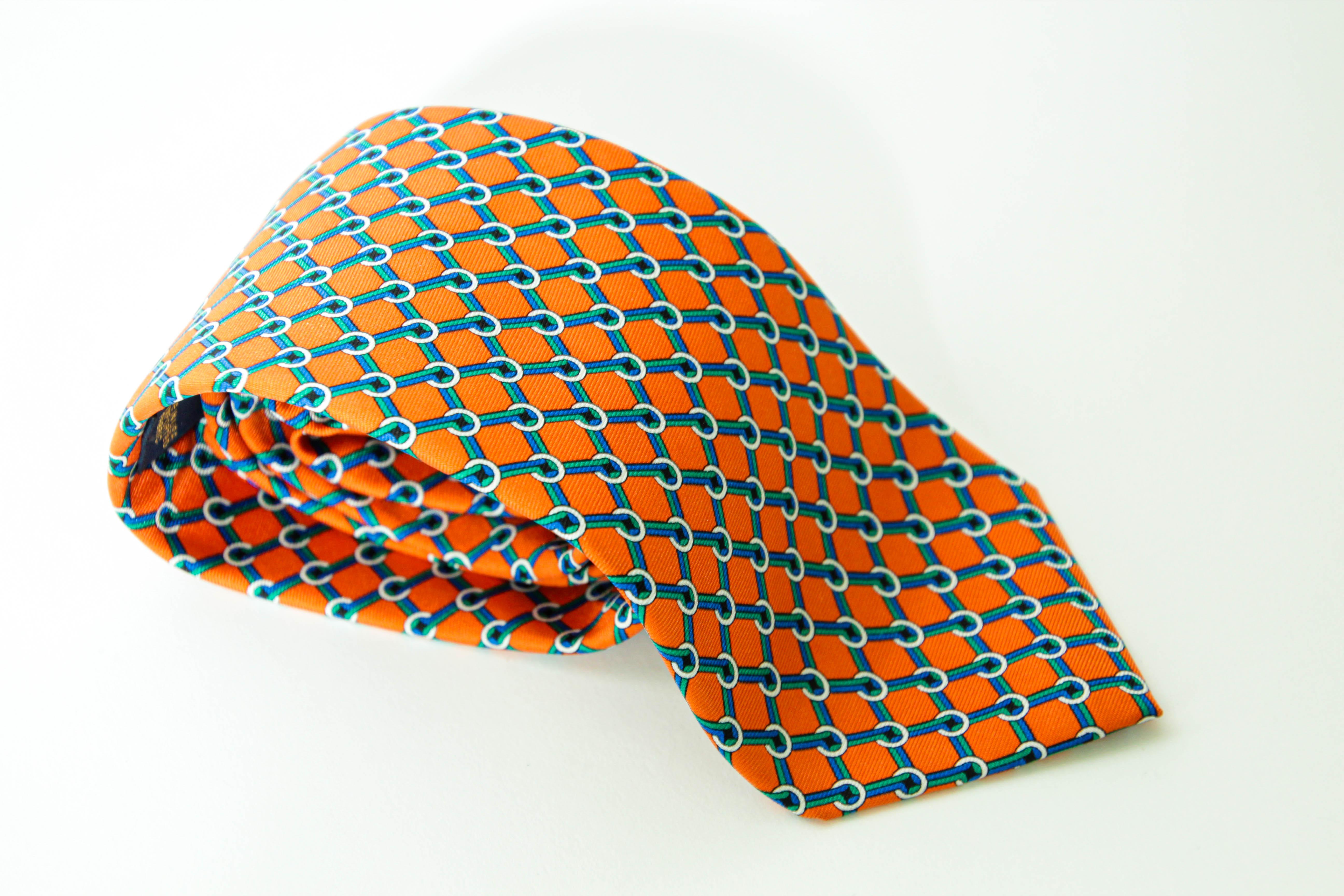 Brooks Brothers Men's s Silk Tie Orange Gold Blue Made in USA For Sale 4