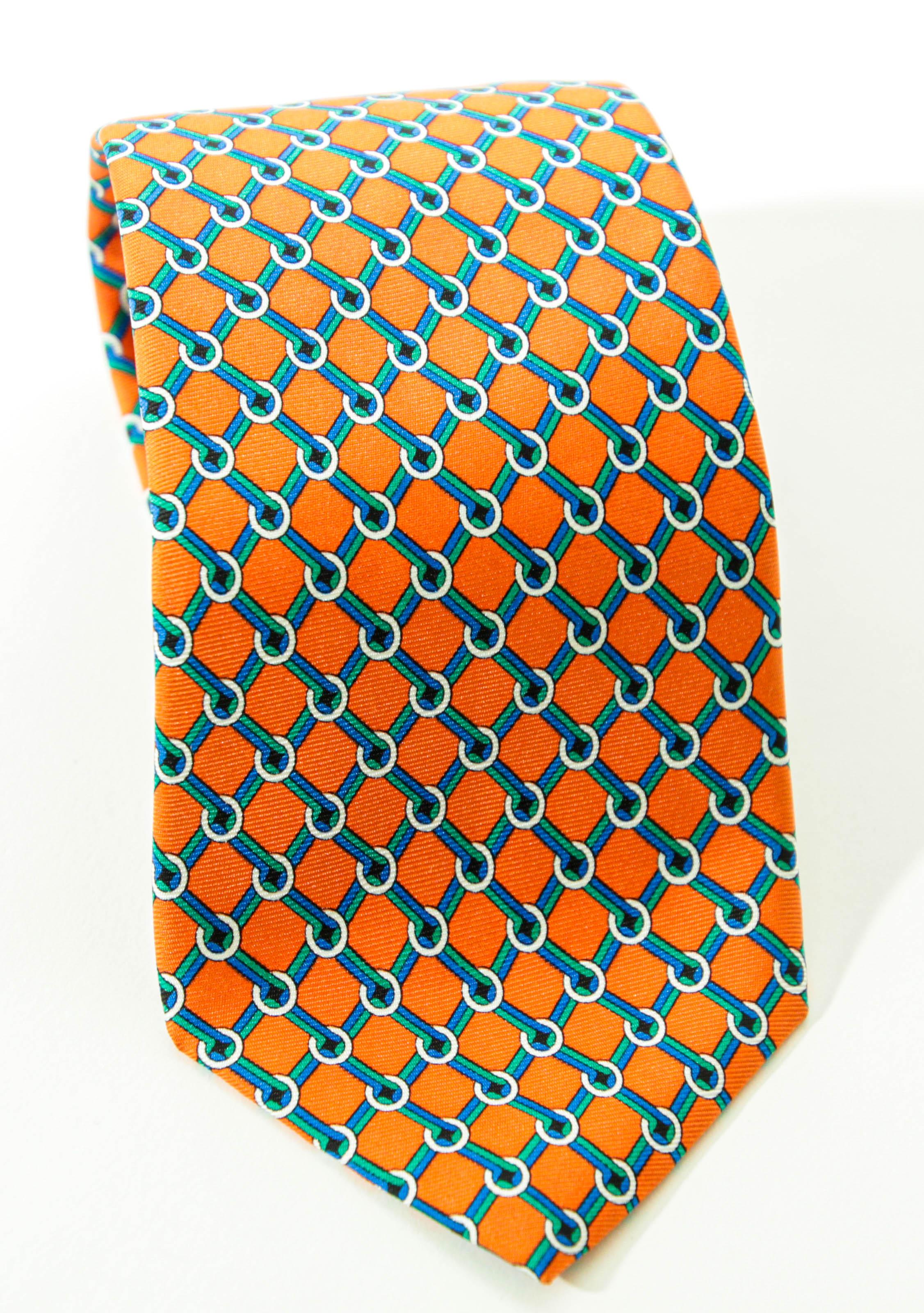 Brooks Brothers Men's s Silk Tie Orange Gold Blue Made in USA For Sale 5