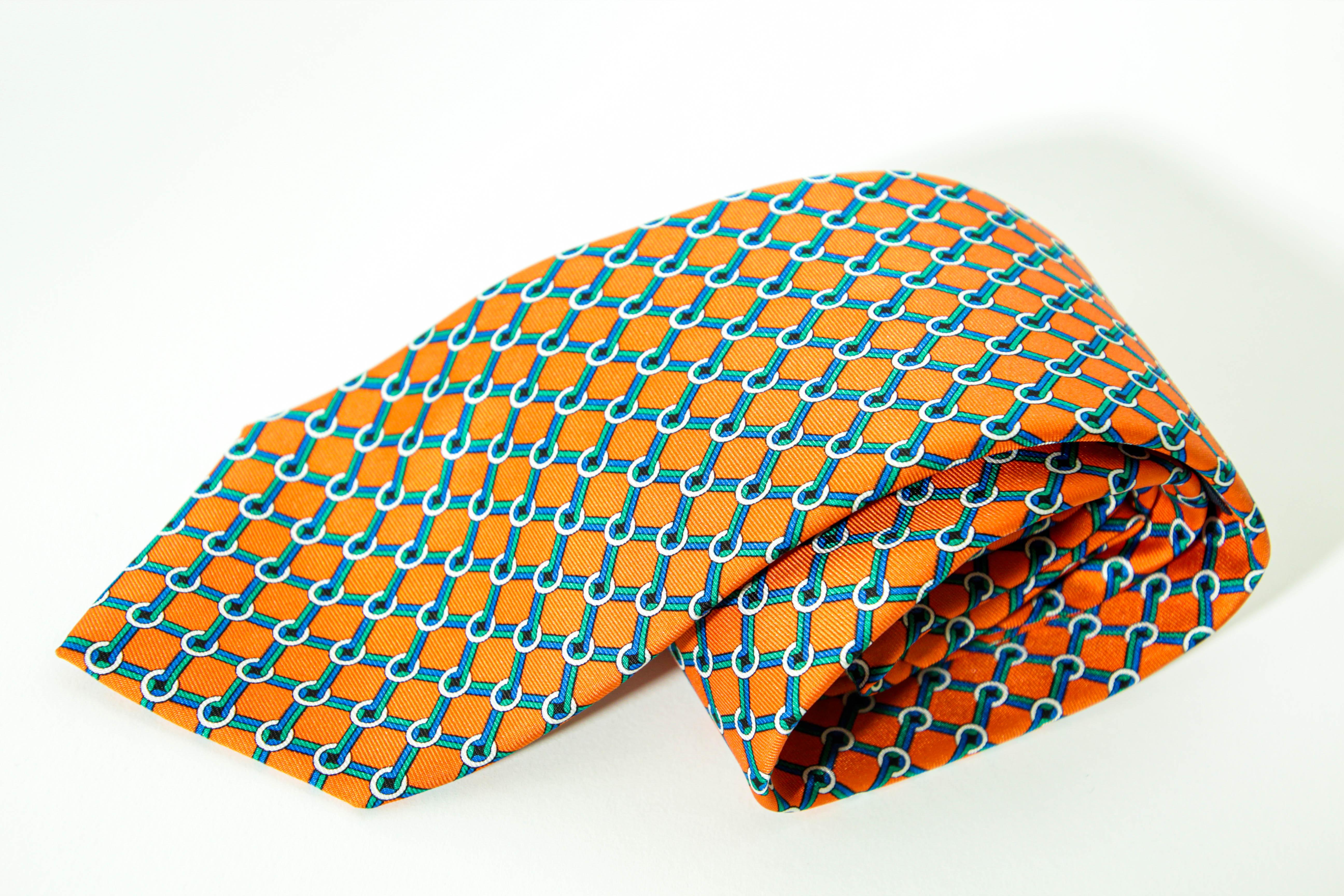 Brooks Brothers Men's s Silk Tie Orange Gold Blue Made in USA For Sale 6