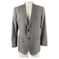 BROOKS BROTHERS Size 46 Navy & Beige Plaid Wool Single Button Sport Coat