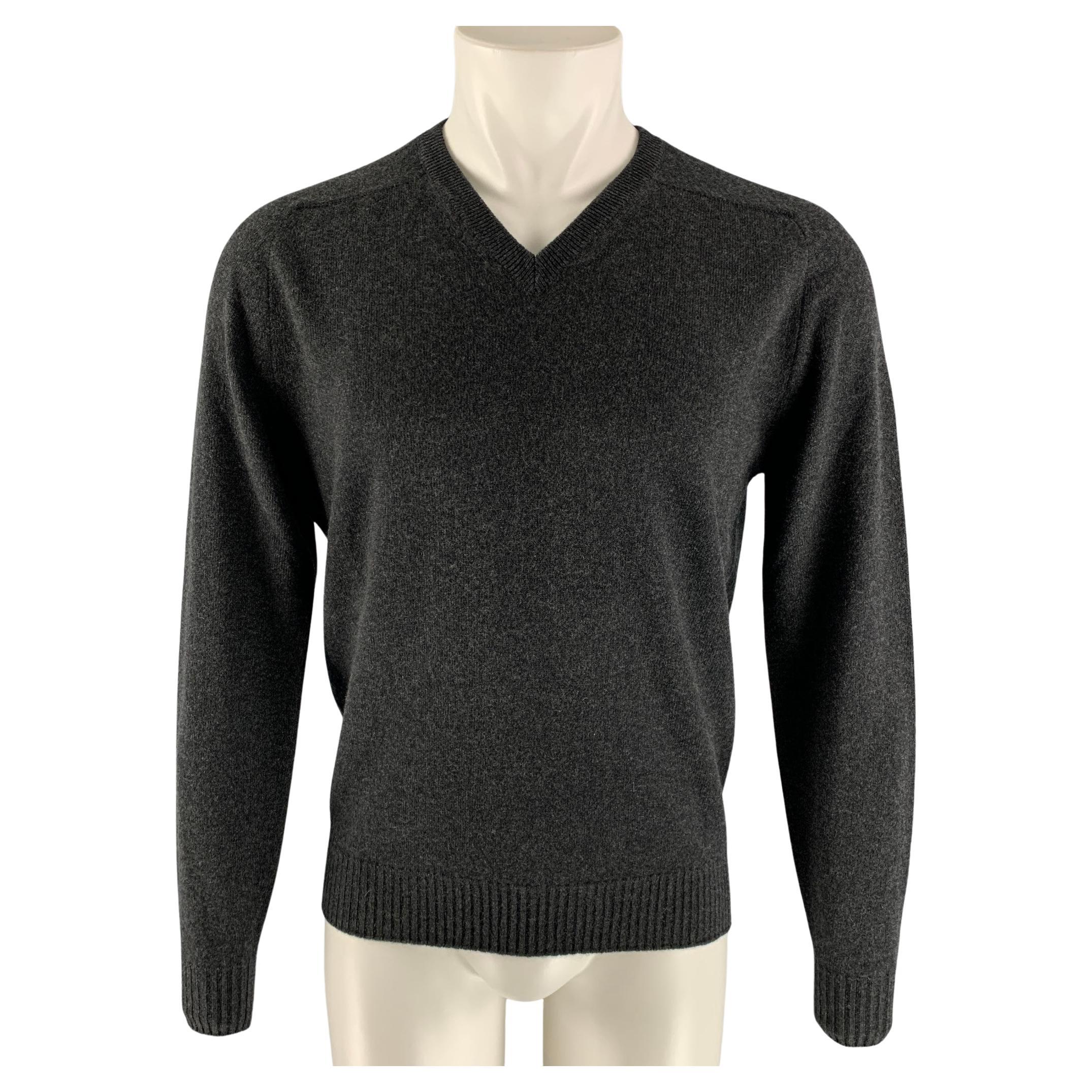 BROOKS BROTHERS Size S Charcoal Knitted Cashmere V-Neck Sweater