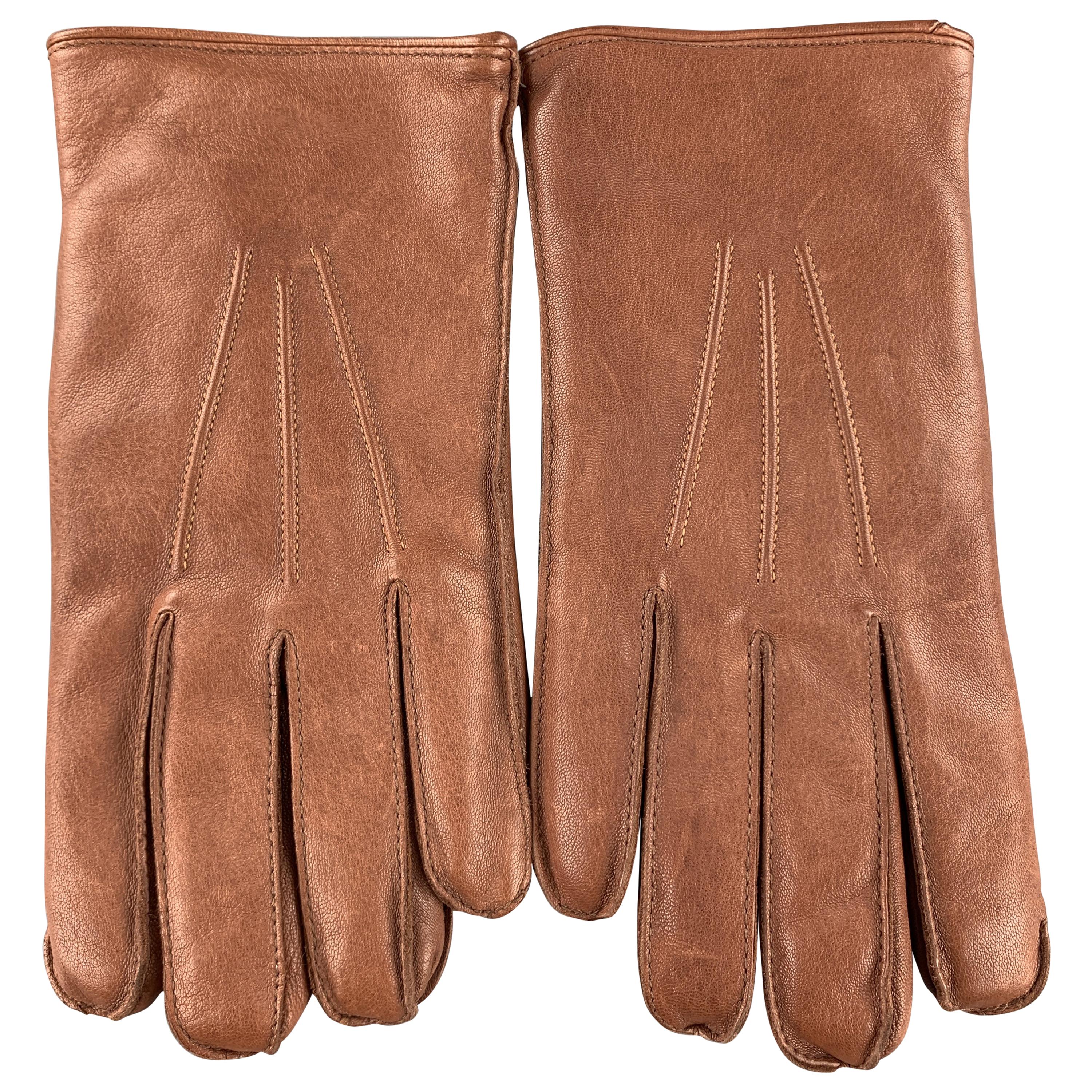BROOKS BROTHERS Size S Light Brown Leather Fur Lined Gloves