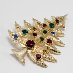 Brooks Harp Christmas Tree Pin Brooch with Prong Set Multicolor Crystals in Gold