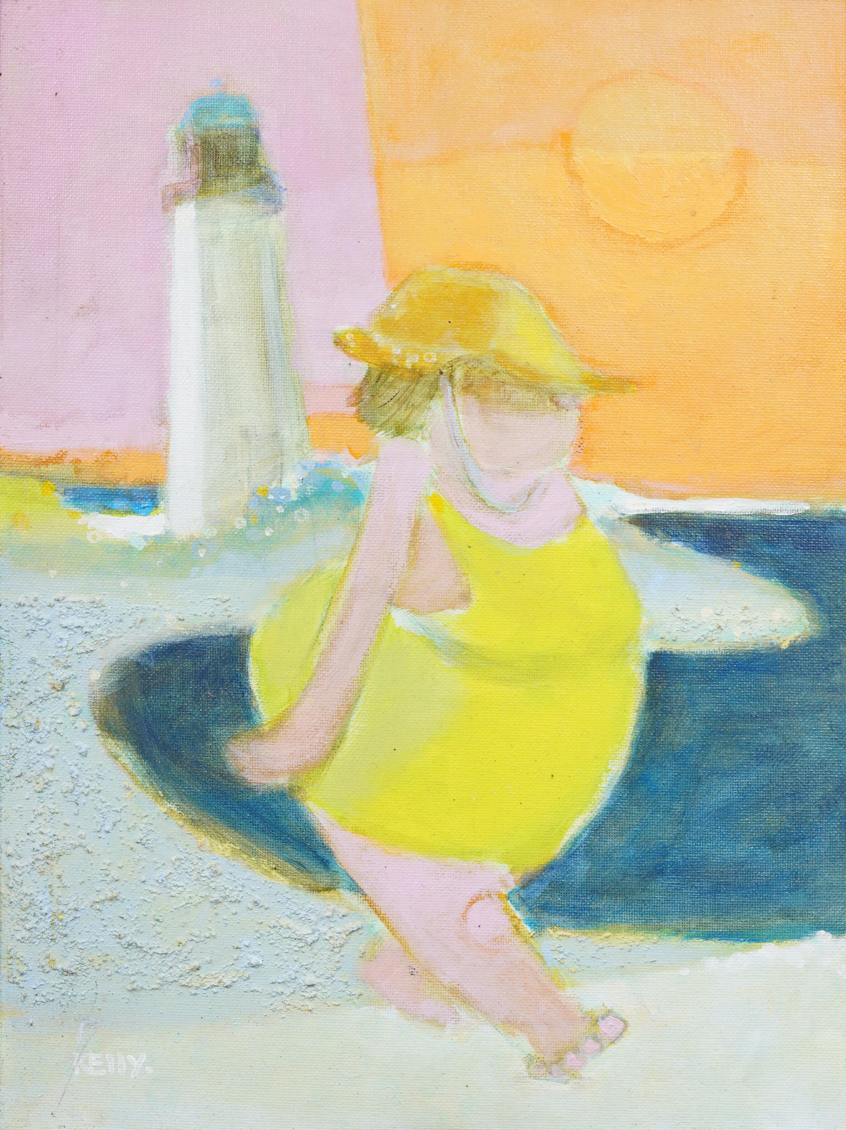 Peinture à l'huile fauviste américaine, encadrée, représentant une scène de plage surréaliste - Moderne Painting par Brooks Kelly