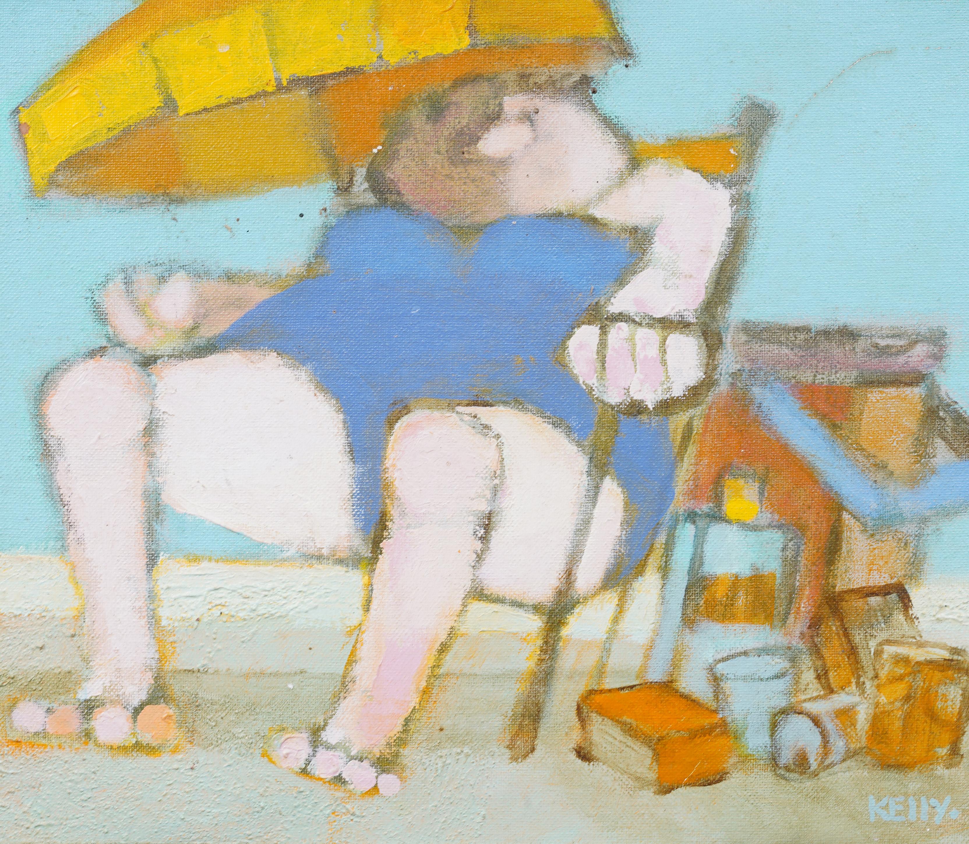 Gerahmtes Fauvistisches Ölgemälde der amerikanischen Moderne, Surreales Strandszene, Vintage im Angebot 1