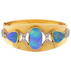 Brooks Opal Diamond Yellow Gold Bangle Bracelet, 1970s