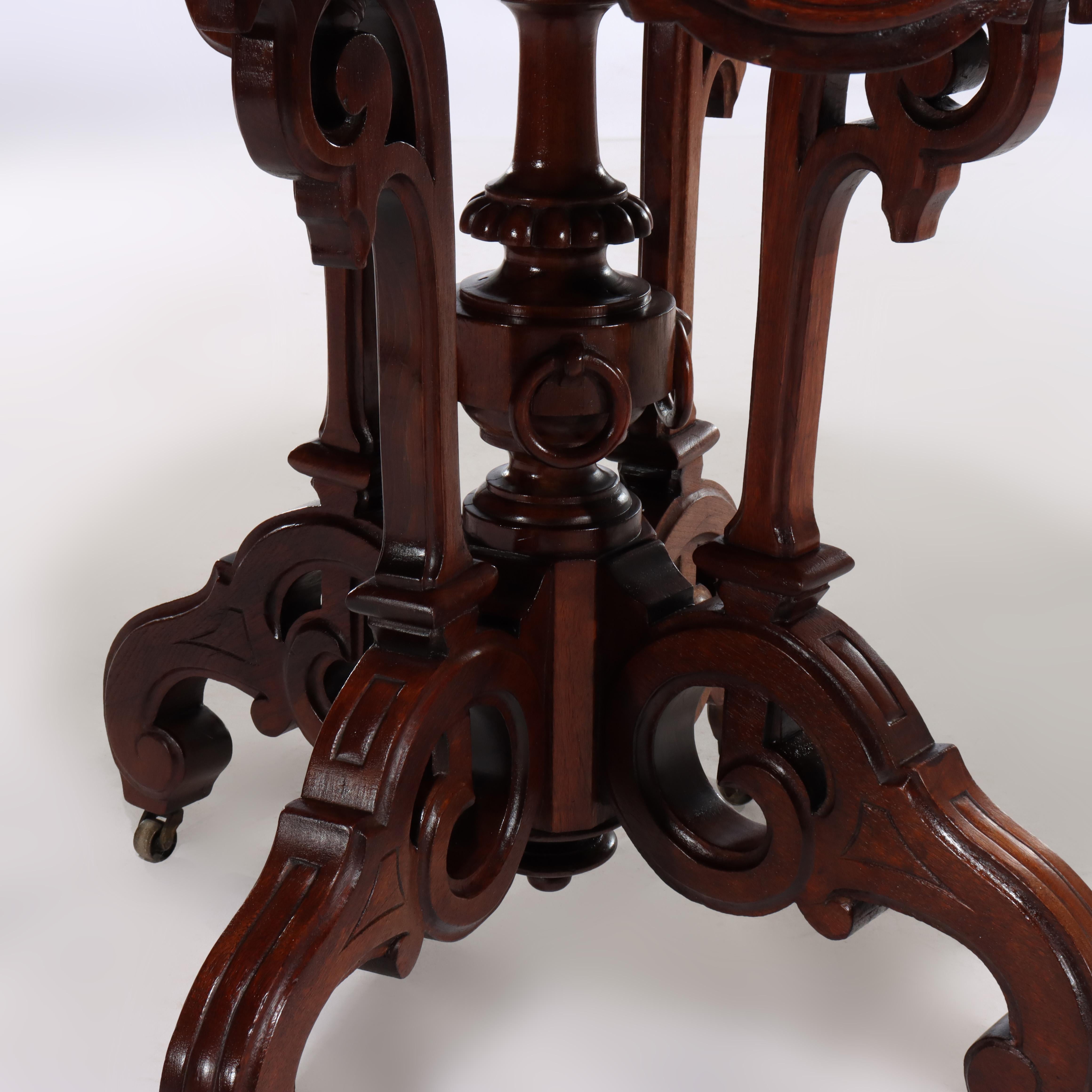 Brooks Renaissance Revival Carved Walnut, Rosewood and Marble Parlor Table c1890 For Sale 6