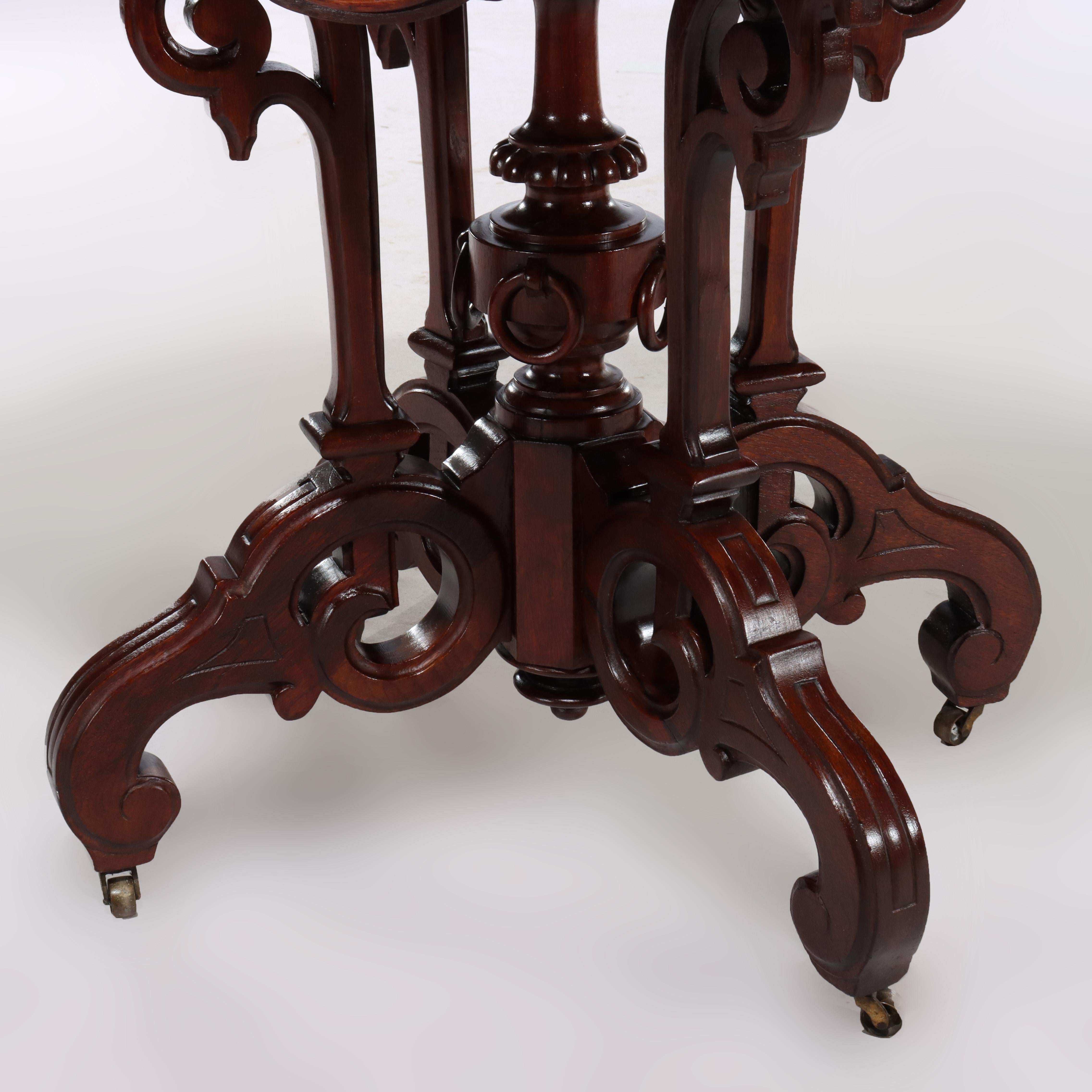 Brooks Renaissance Revival Carved Walnut, Rosewood and Marble Parlor Table c1890 In Good Condition For Sale In Big Flats, NY