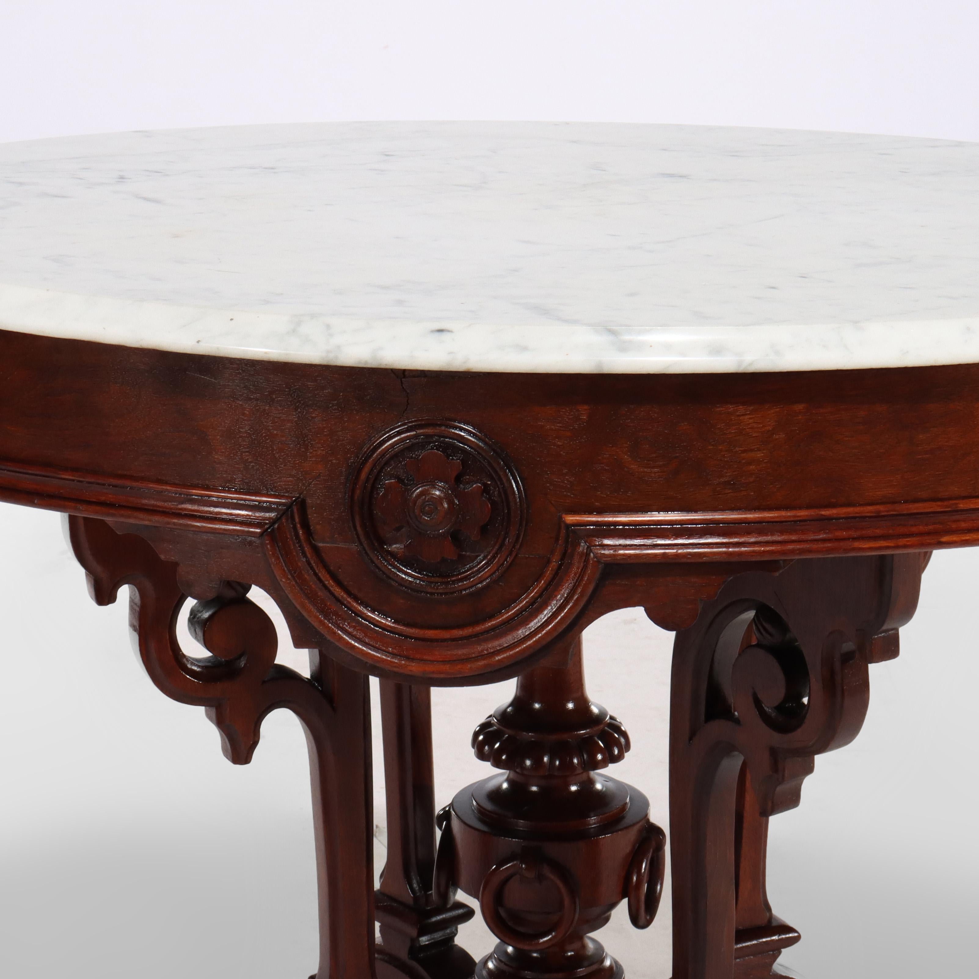 Brooks Renaissance Revival Carved Walnut, Rosewood and Marble Parlor Table c1890 For Sale 1