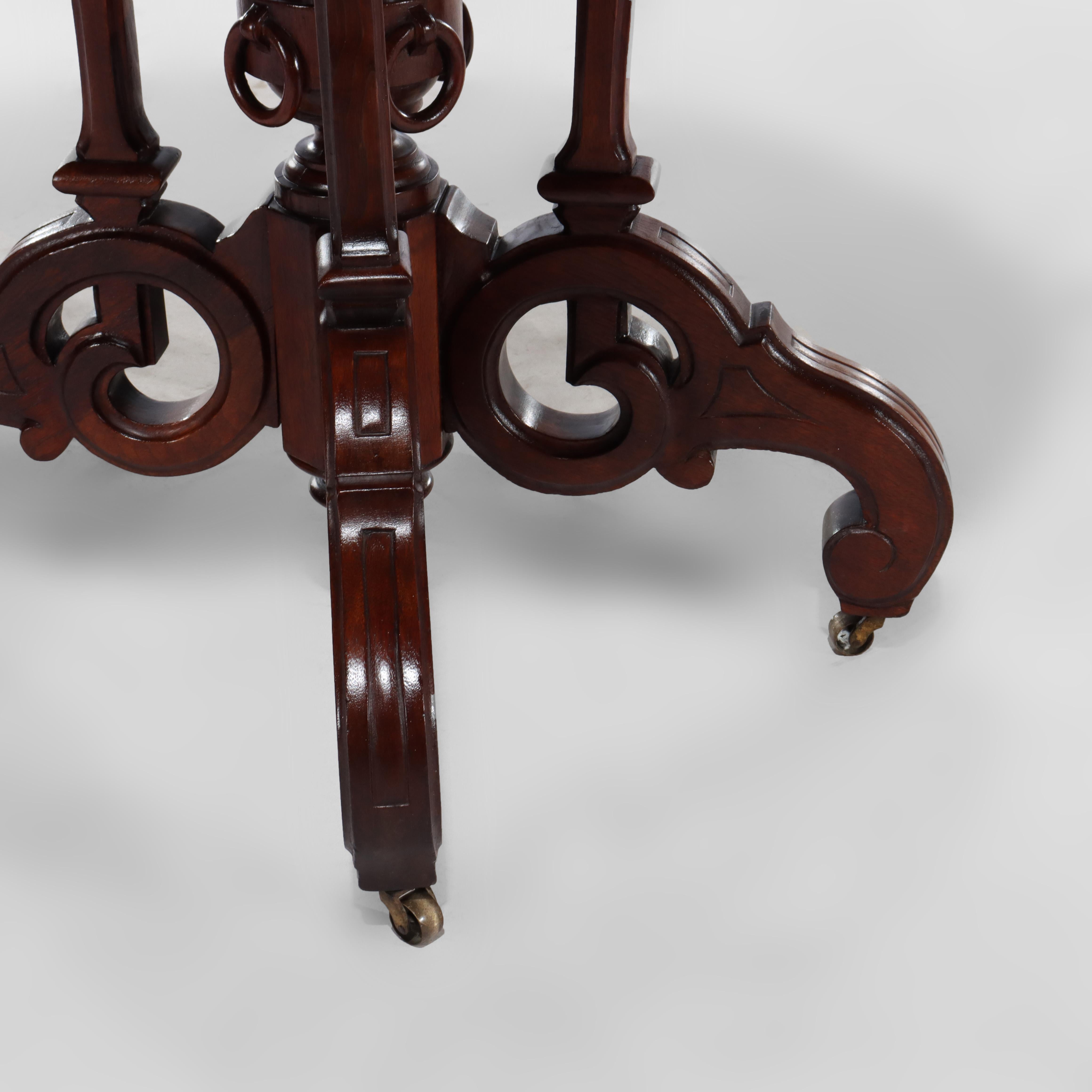 Brooks Renaissance Revival Carved Walnut, Rosewood and Marble Parlor Table c1890 For Sale 3
