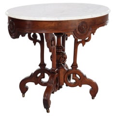 Brooks Renaissance Revival Carved Walnut, Rosewood and Marble Parlor Table c1890