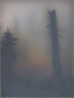 "Leaning Line and Burned Tree" - Abstracted Landscape, Mixed Media Painting