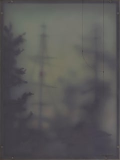 "No Harbor/ Ship Masts" - Abstracted Landscape, Mixed Media Painting