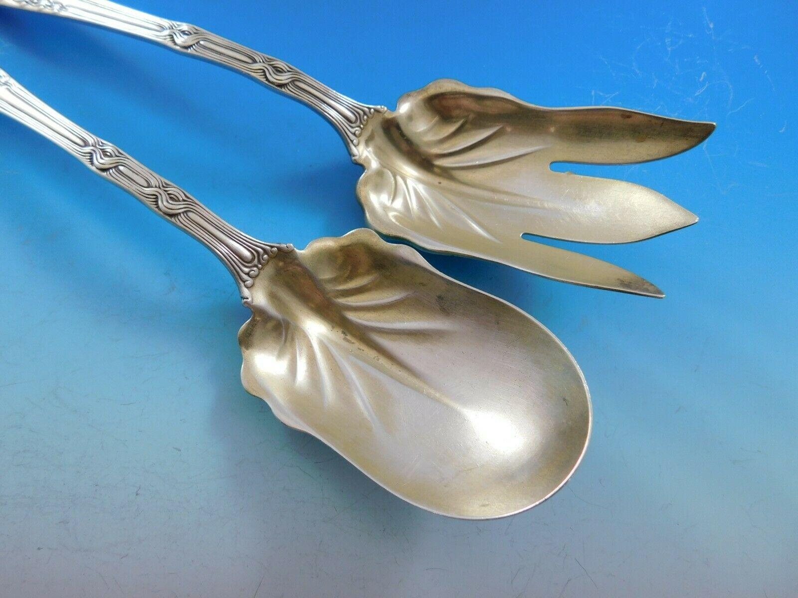 Juego de plata de ley para servir ensaladas, 2 piezas, bañadas en oro claro, 10 1/4