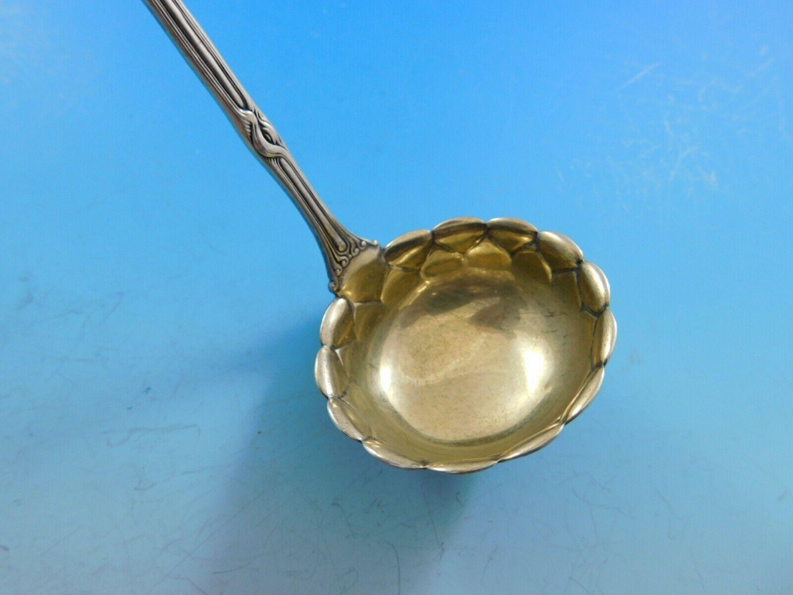 Louche à sauce en argent sterling, bol festonné lavé à l'or, 6 3/4