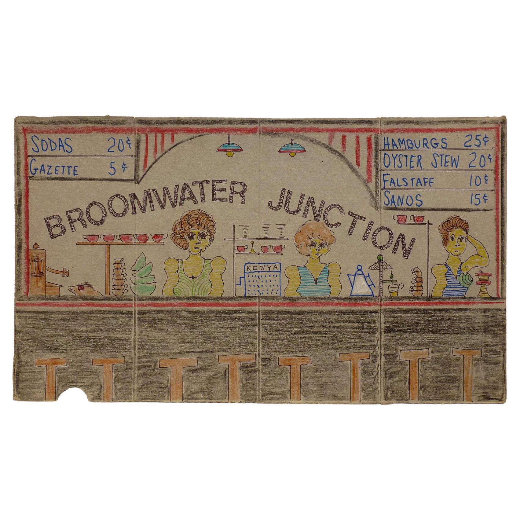 "Broomwater Junction" Diner on Cracker Box by the Outsider Artist Lewis Smith For Sale
