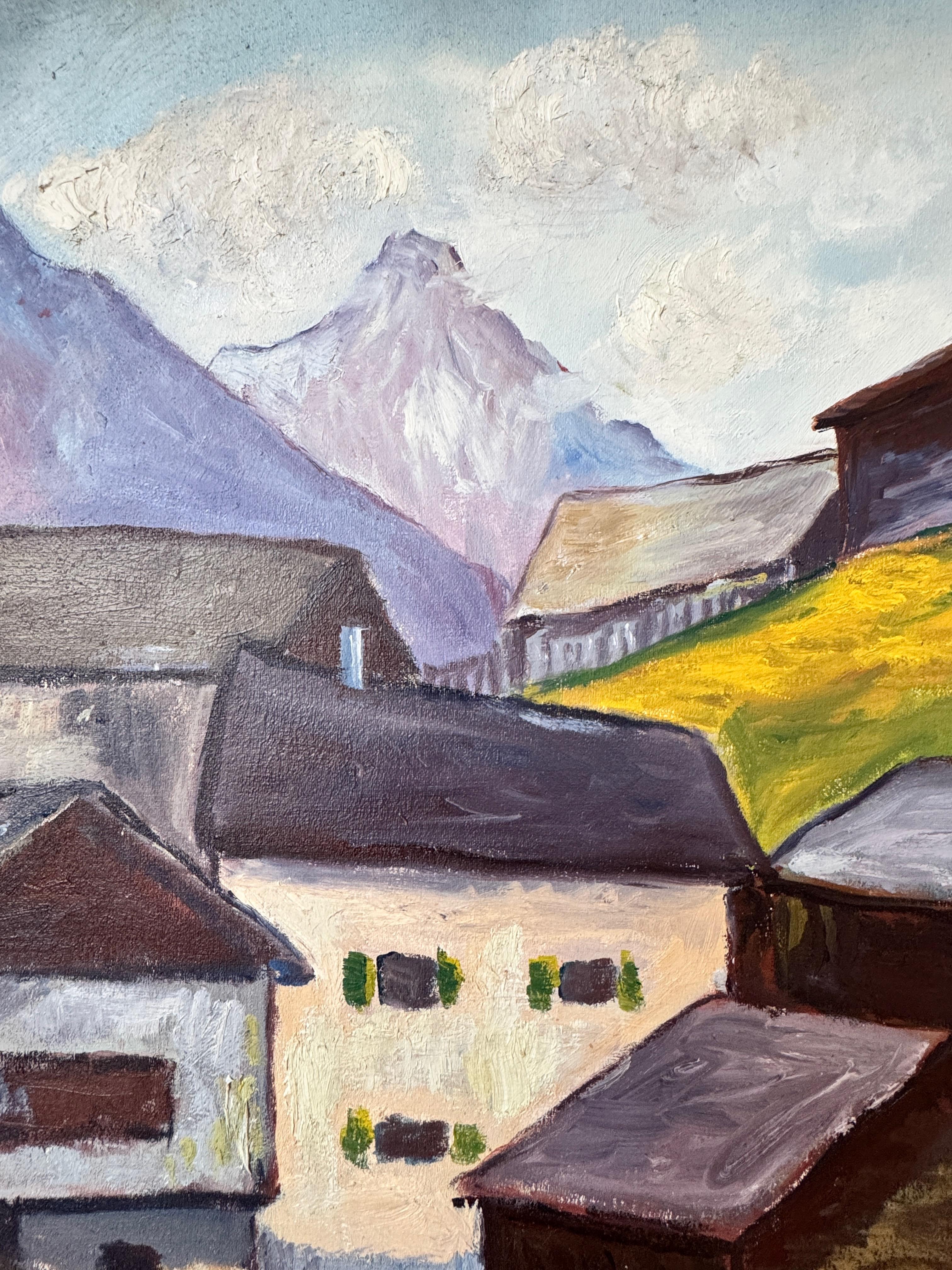 Mountain village and mazots in front of the Matterhorn. 2