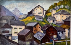 Mountain village and mazots in front of the Matterhorn.