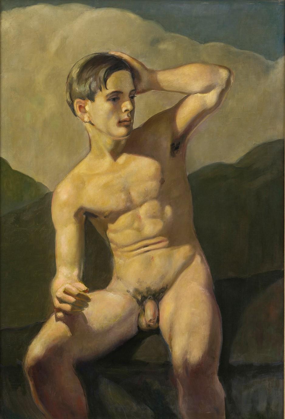 Nudo maschile in un paesaggio - Print di Bror Hillgren