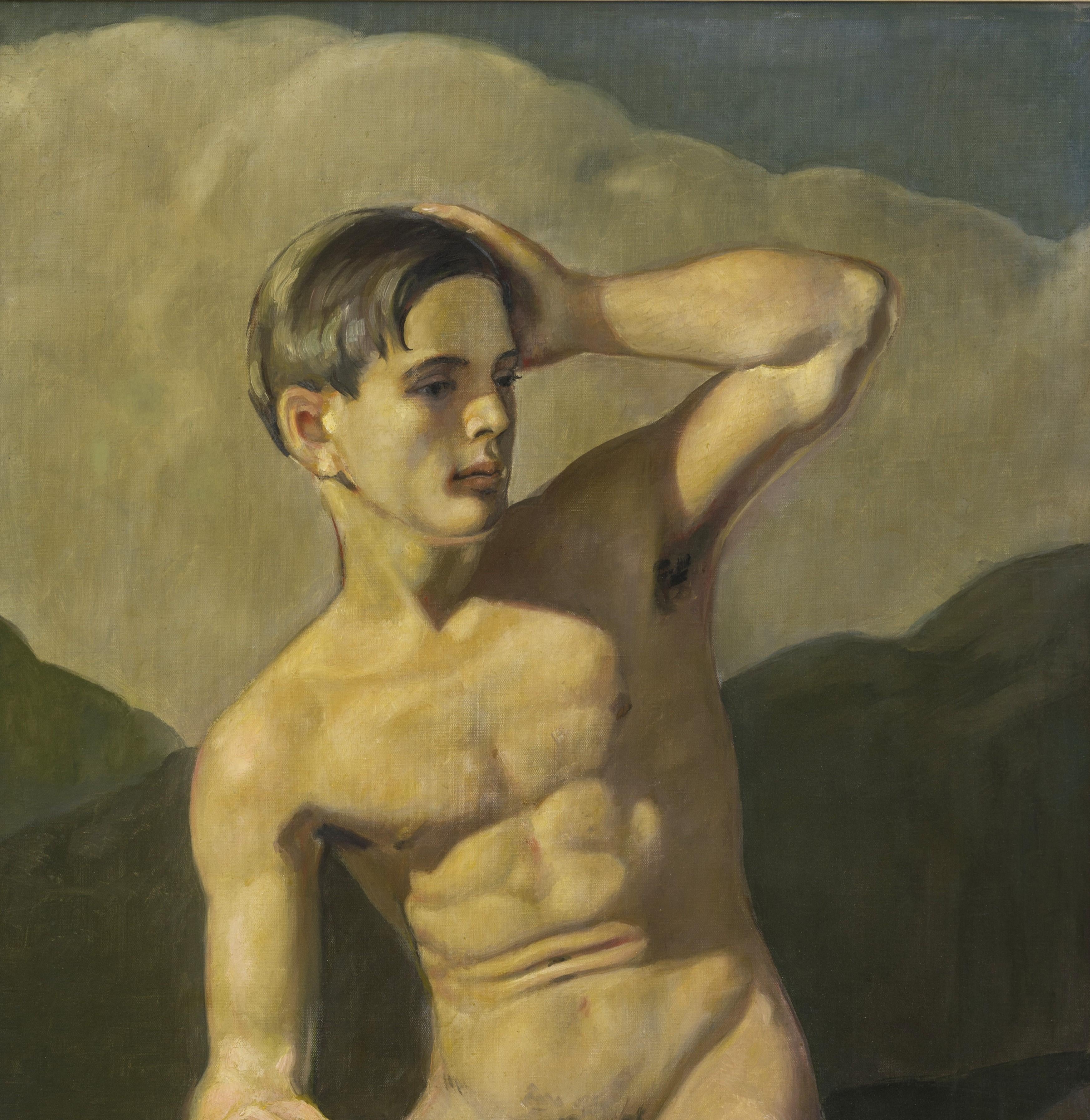 Nudo maschile in un paesaggio - Print Romantico di Bror Hillgren