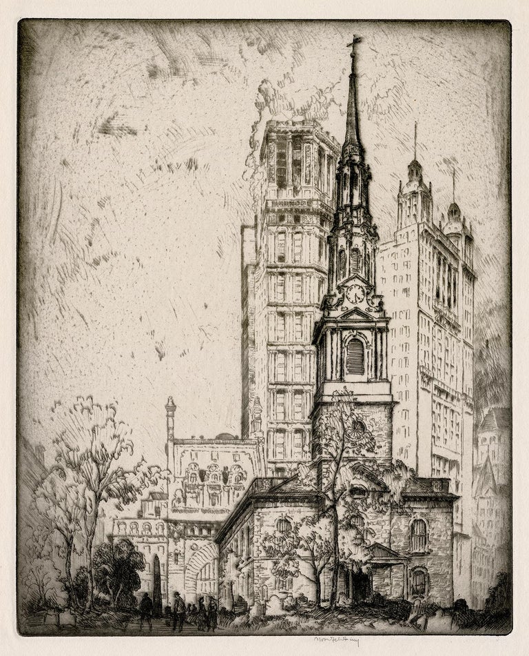 Bror Julius Olsson Nordfeldt Landscape Print - St. Paul's Church (St. Paul's Chapel, New York City)