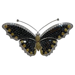 Brosche Schmetterling Weißgold braune-gelbe-schwarze Diamanten 