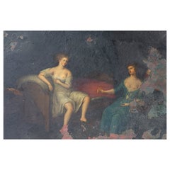 Brothel Interior Scene, Antique Original Oil On Copper Painting, Late 17th C.
