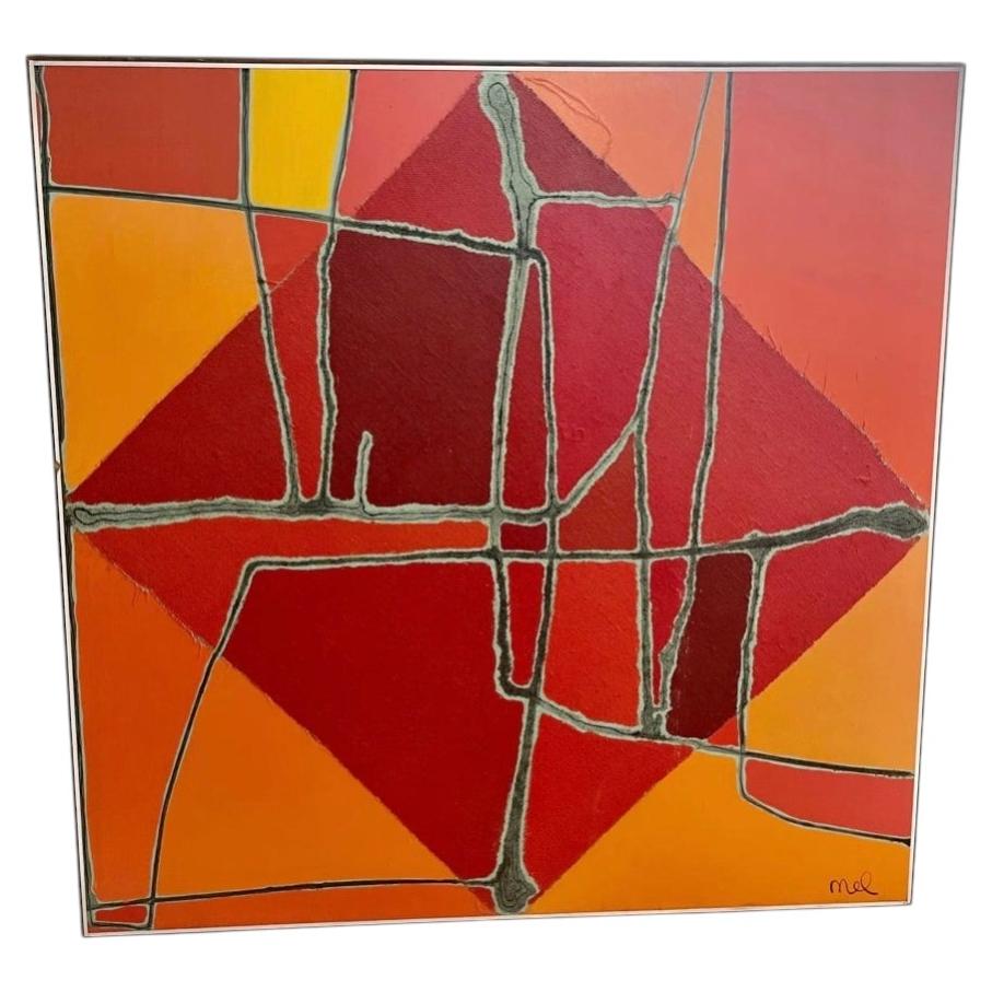 Vibrant Abstract Acrylic Painting, Mid-Century Modern, Signed For Sale