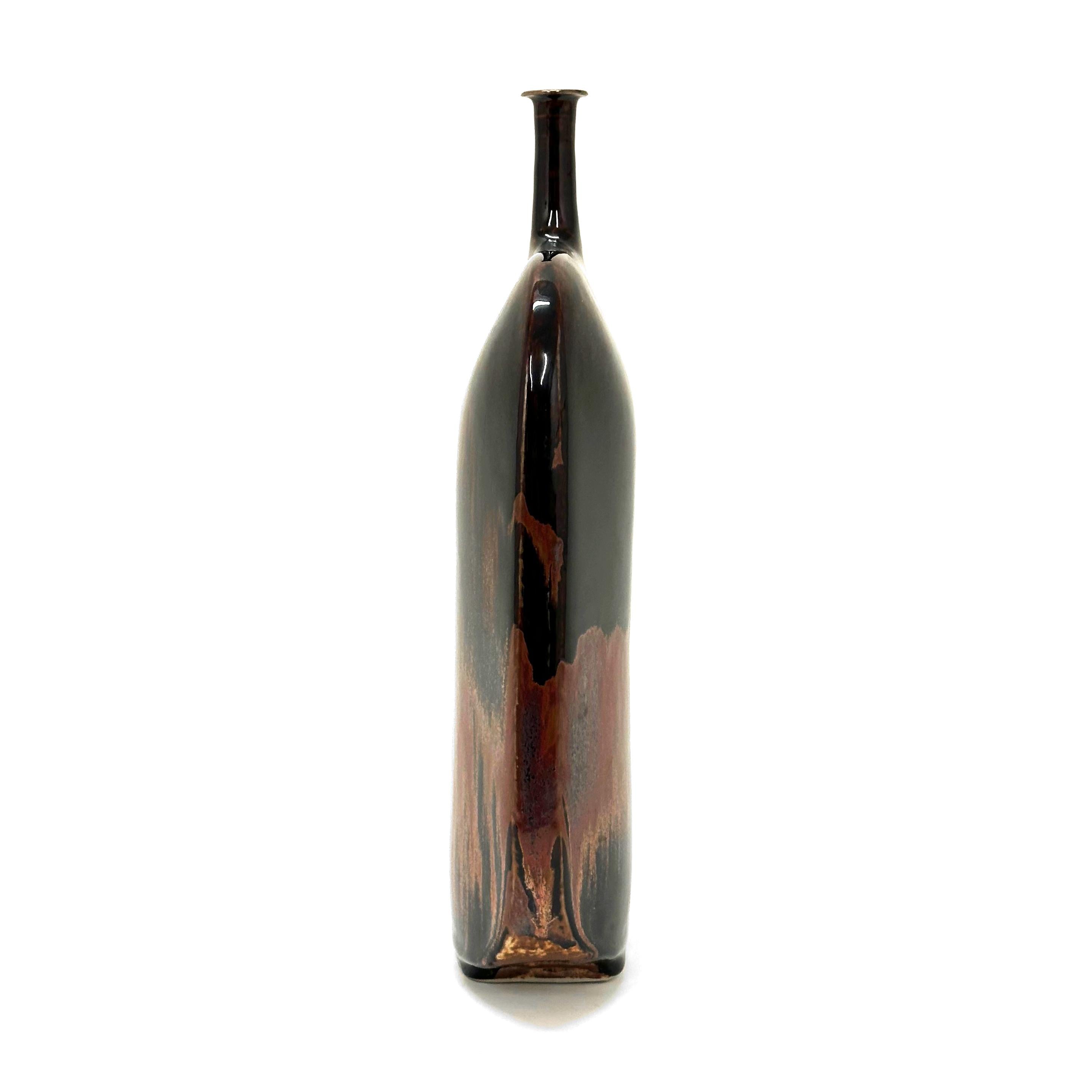 Moderne Vase de forme flasque Honan Tenmoku de Thomas Bezanson, 1998 en vente