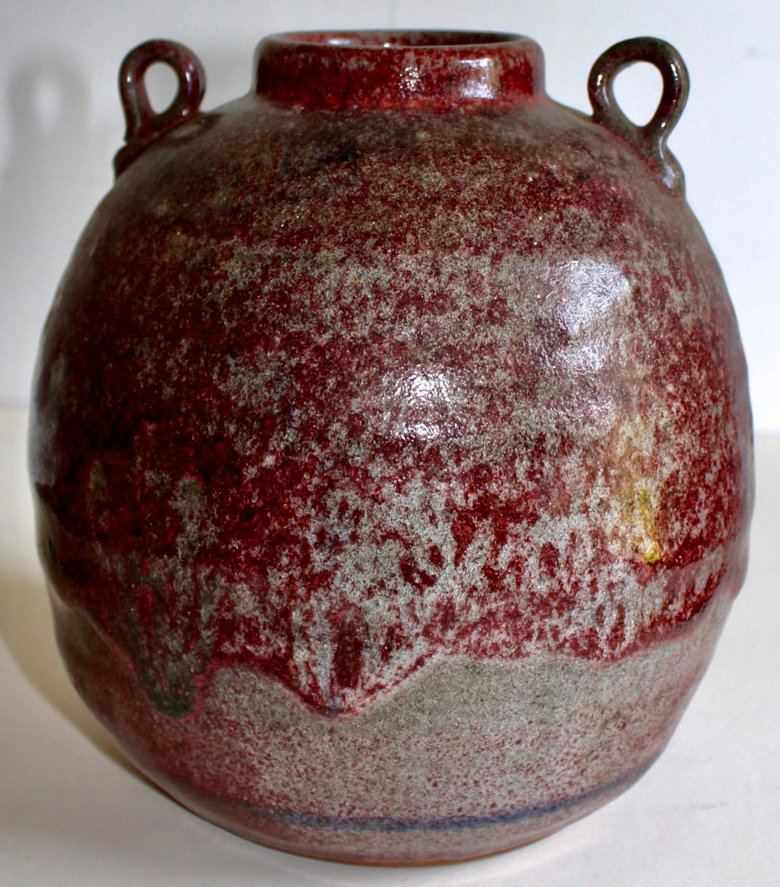 Modern Brother Thomas Bezanson Large 2 Handled Sang-de-boeuf Glazed Vase For Sale