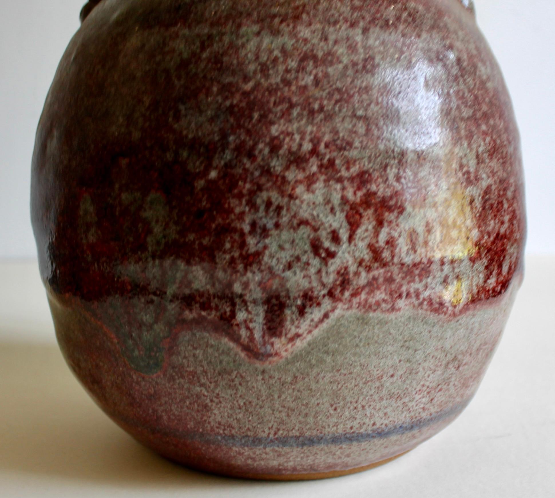 Stoneware Brother Thomas Bezanson Large 2 Handled Sang-de-boeuf Glazed Vase For Sale