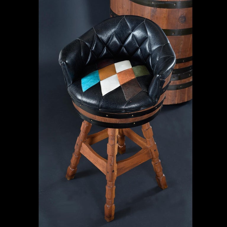 Brothers Furniture Harlequin Whiskey Barrel Dry Bar Set with Bar Stools For Sale at 1stDibs