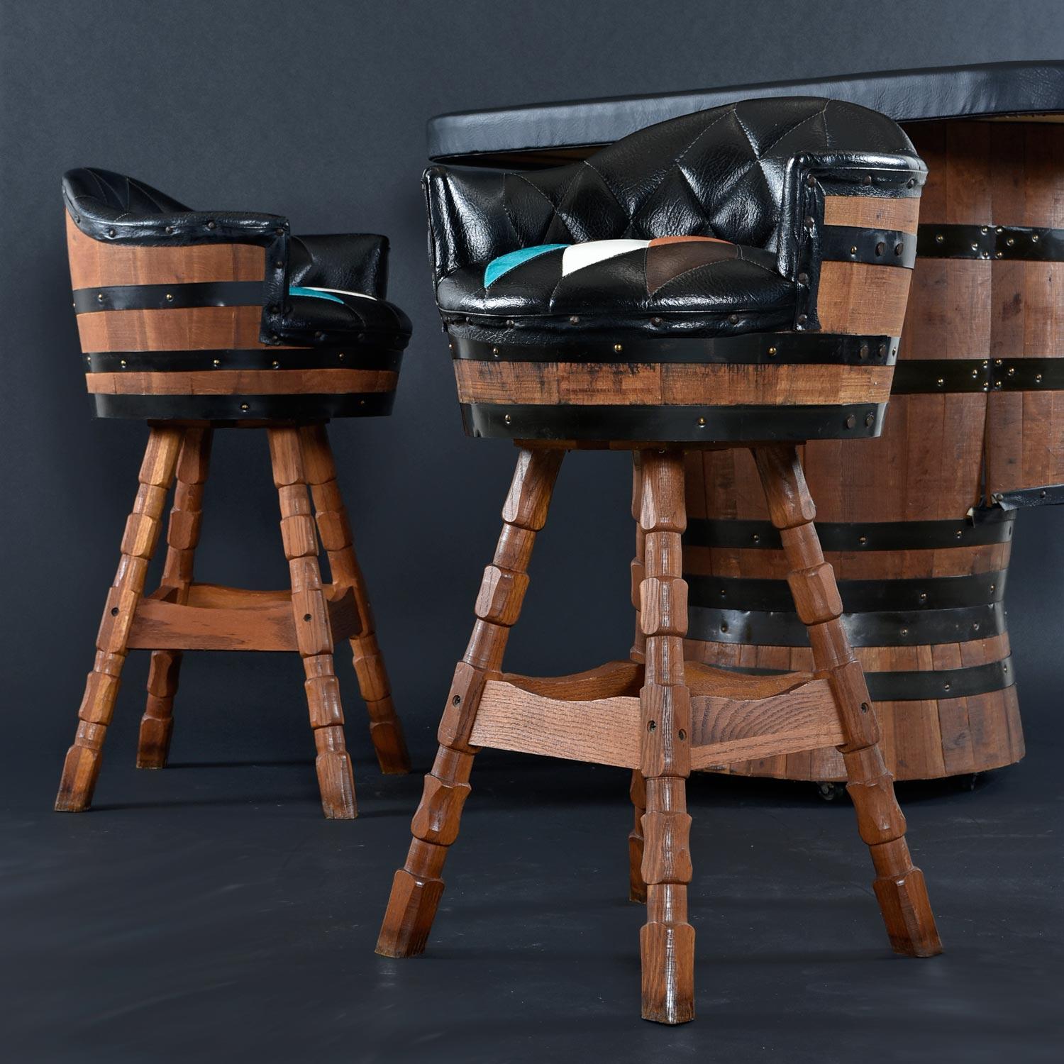 Rustic Brothers Furniture Harlequin Whiskey Barrel Dry Bar Set with Bar Stools