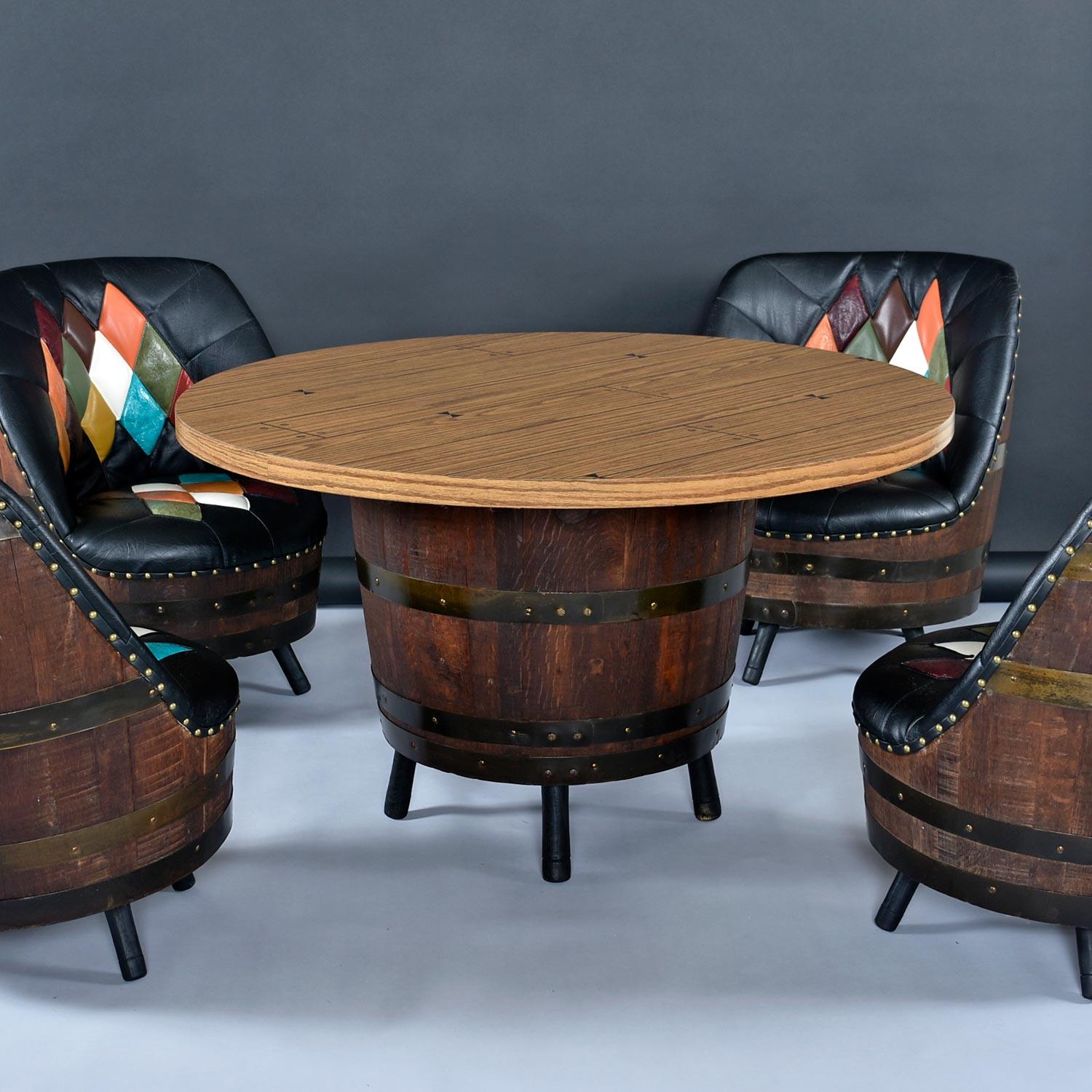Brothers Furniture Harlequin Whiskey Barrel Gaming Table and Swivel Chairs Set 2