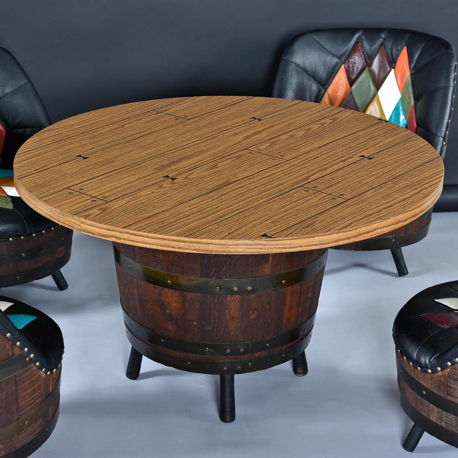 Brothers Furniture Harlequin Whiskey Barrel Gaming Table and Swivel Chairs Set 3
