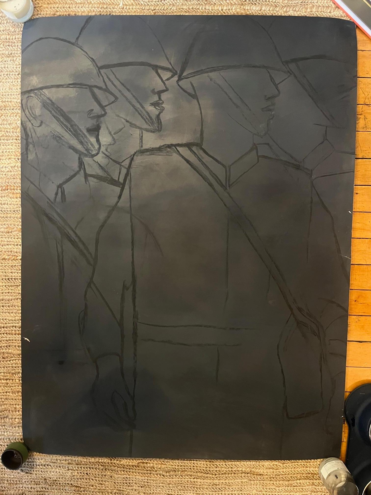 „Brothers II“ von Edith Isaac-Rose, Ölpastell auf Papier (Moderne) im Angebot