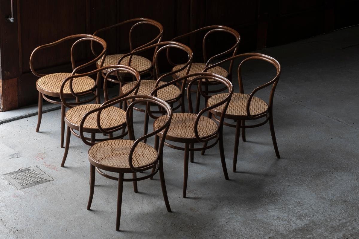 Mid-Century Modern Frères Thonet Ensemble de 8 fauteuils pour Ligna Drevounia, Tchécoslovaquie, années 1960 en vente