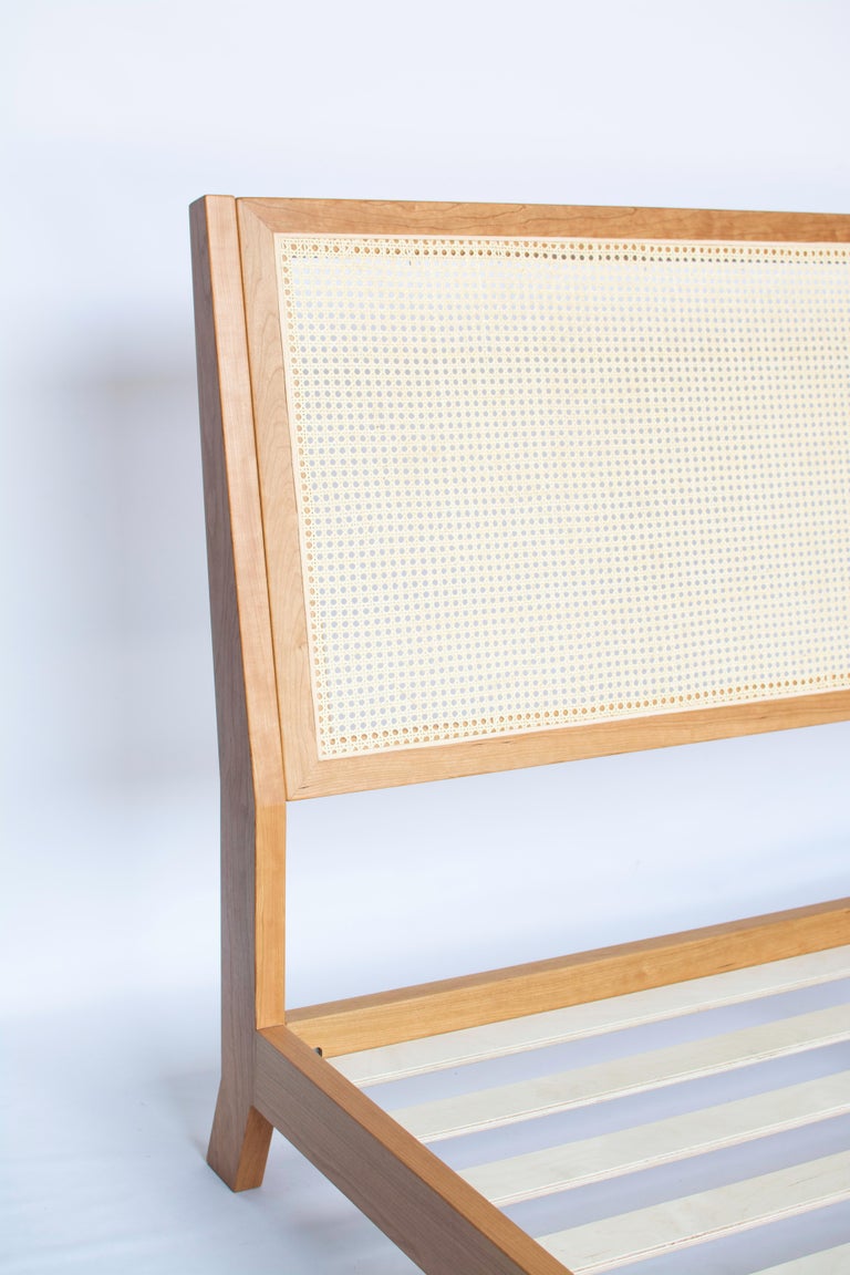 Brotherton Bed Frame in Solid Cherry with Cane Headboard For Sale at