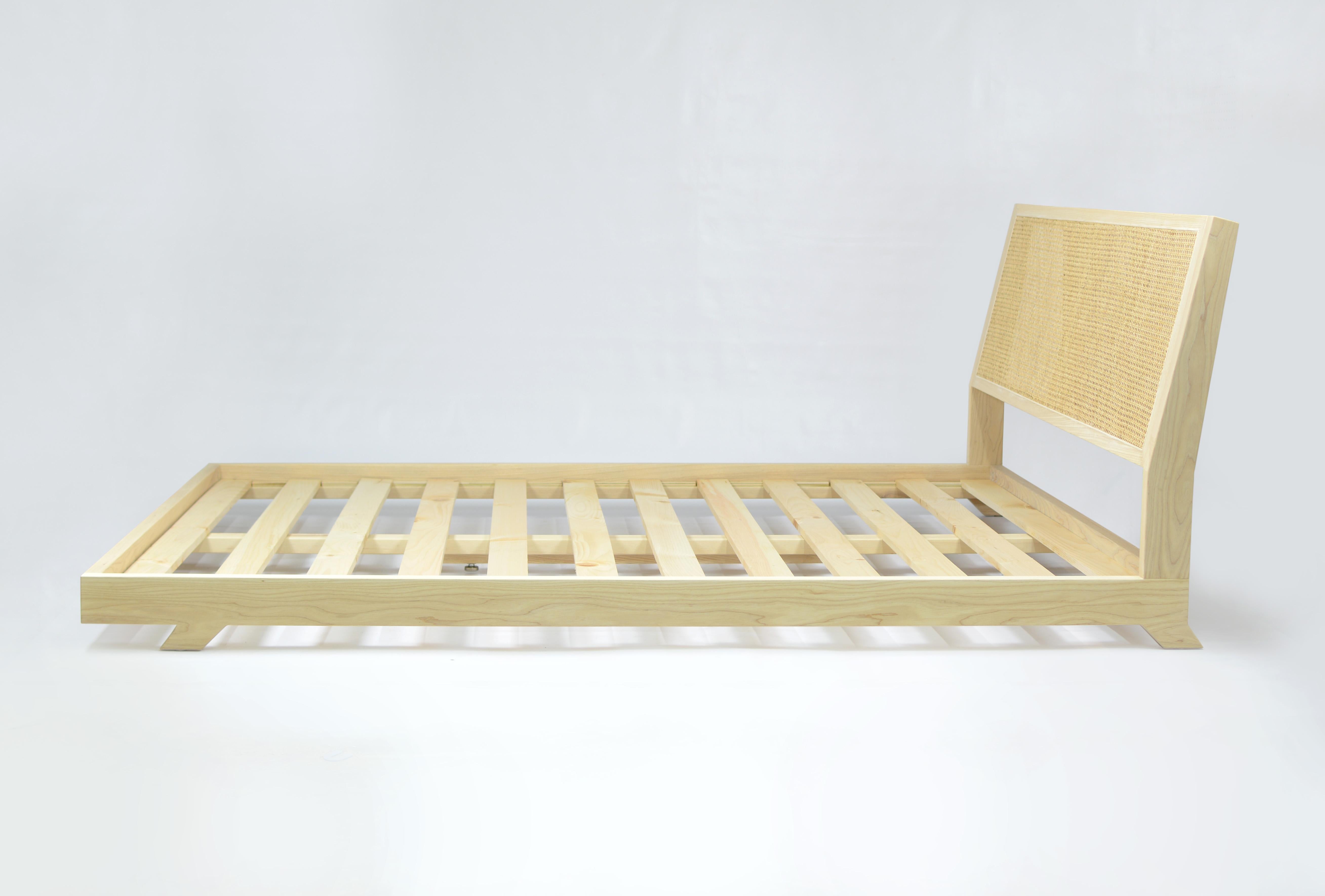 Handmade to order, this bed is made from solid ashwood and natural reed cane. The frame uses sturdy knockdown fasteners to allow for a quick and easy setup that will be long lasting and robust. Available in all mattress sizes. Additional material