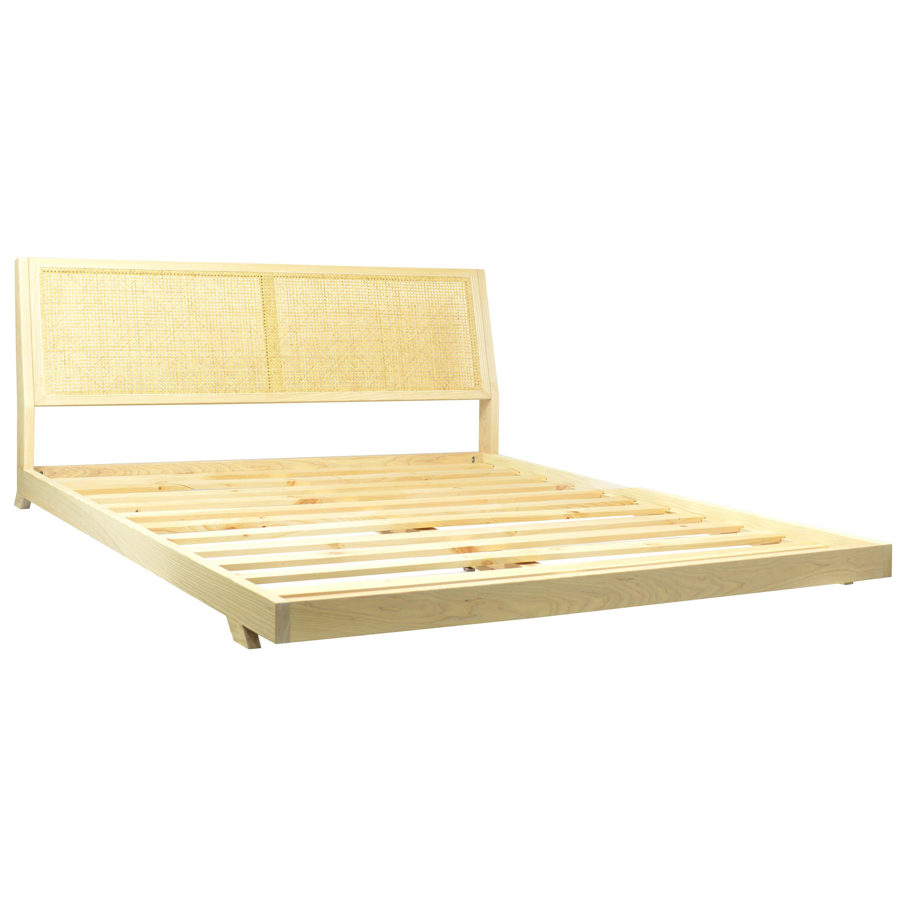 Brotherton Bed, Handmade Ash Platform Bed with Caned Back For Sale