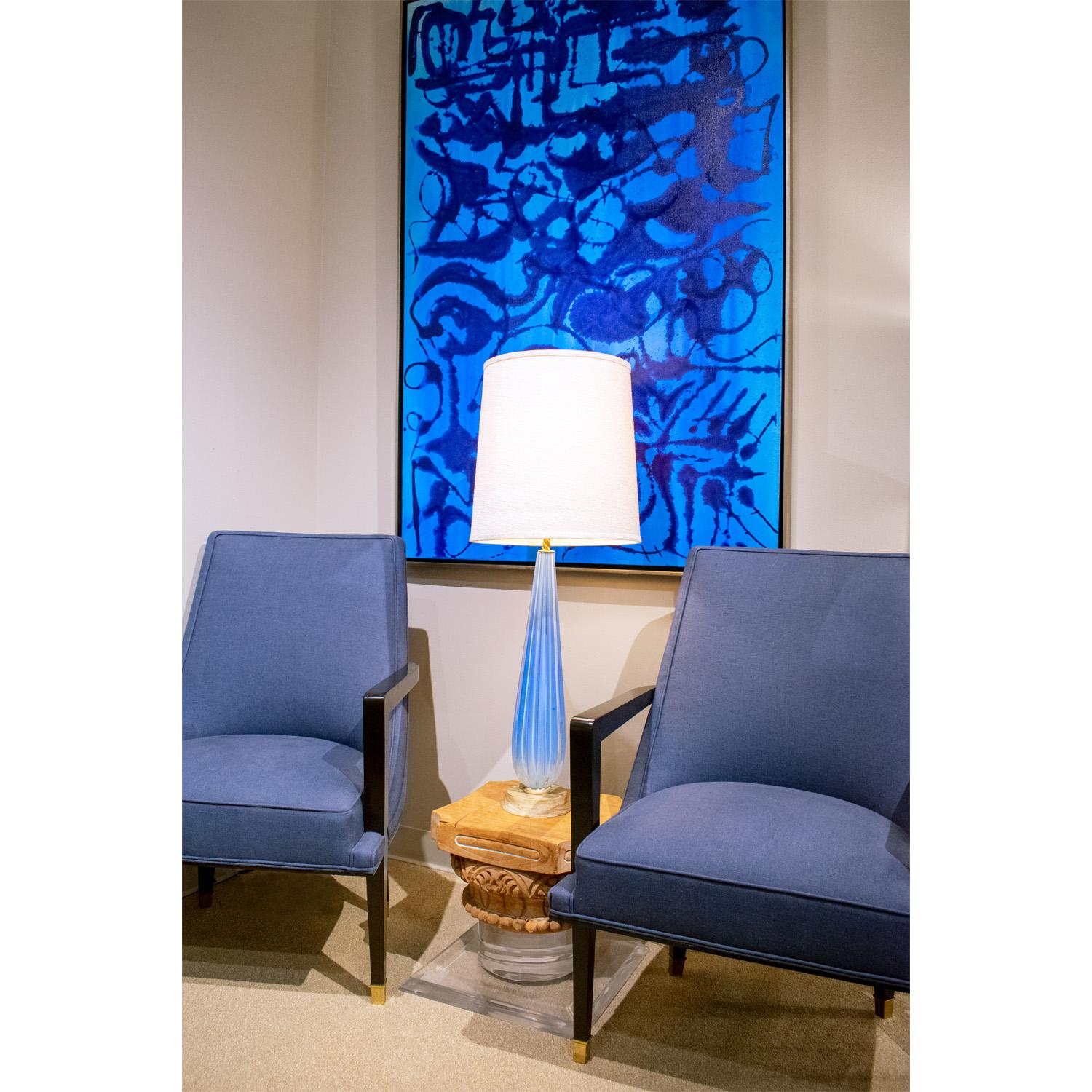 Hand-Crafted Barovier & Toso Monumental Handblown Blue Glass Table Lamp, 1950s For Sale