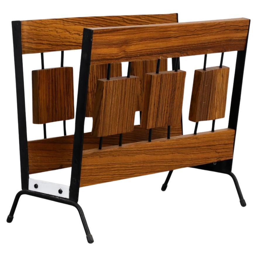 Brovorm Wood Block Magazine Rack with Enameled Metal Frame and Brass Accents