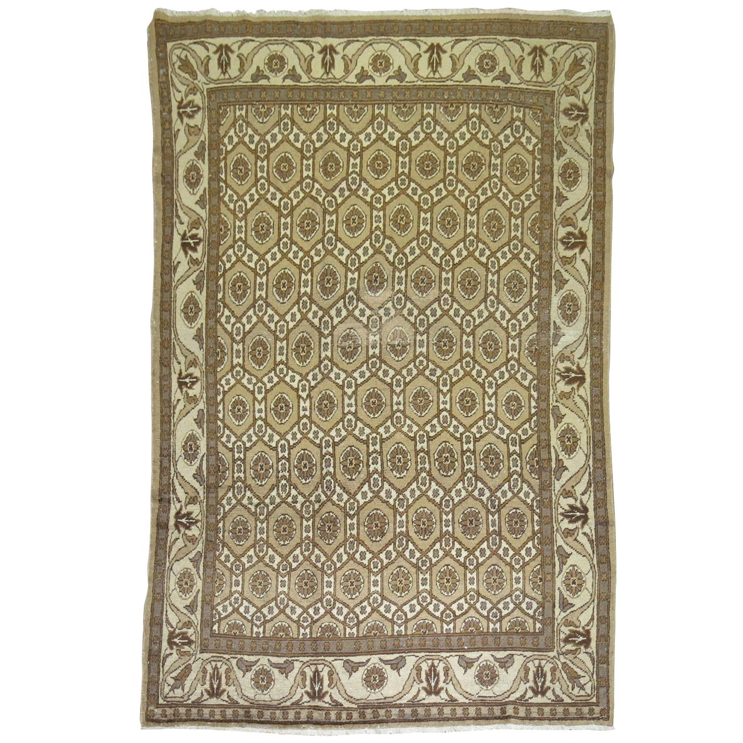 Brow Beige Vintage Persian Wool Rug