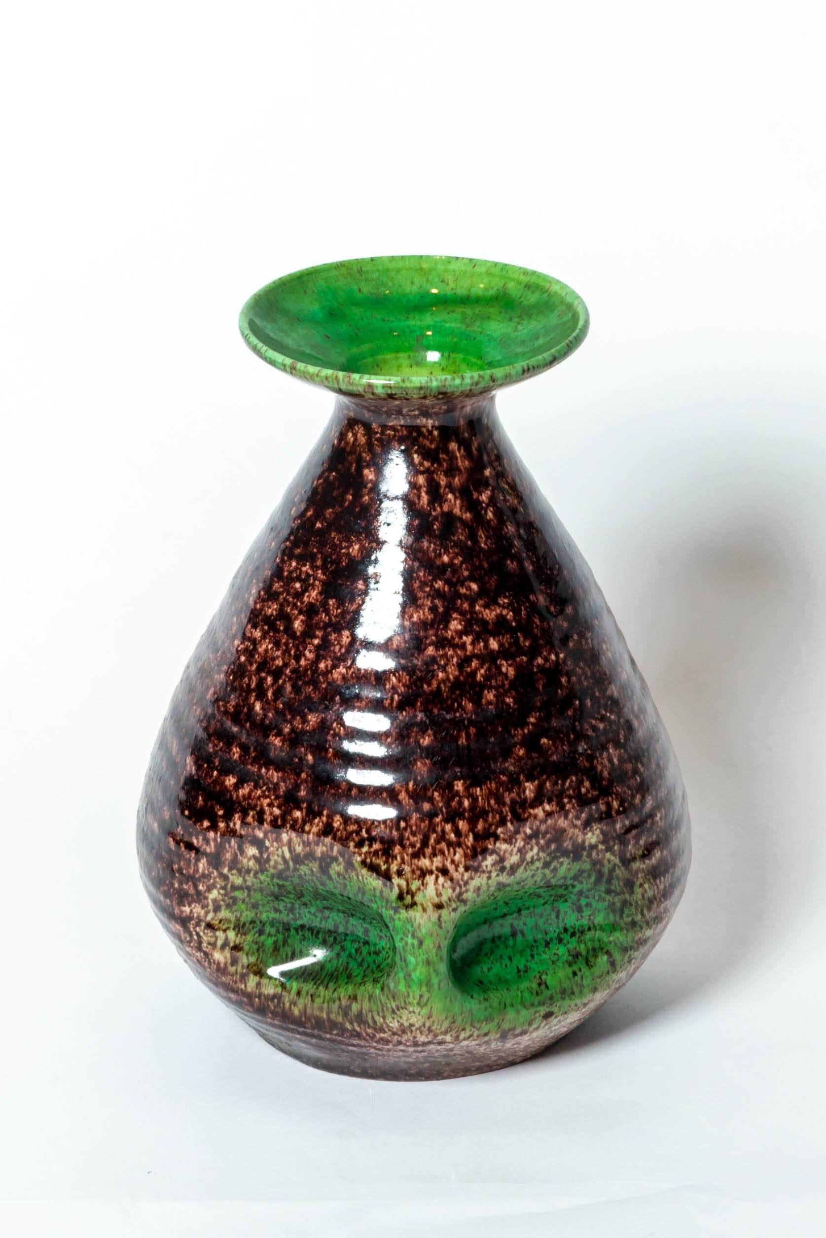 Late 20th Century Brown and Green Ceramic Vase by Accolay