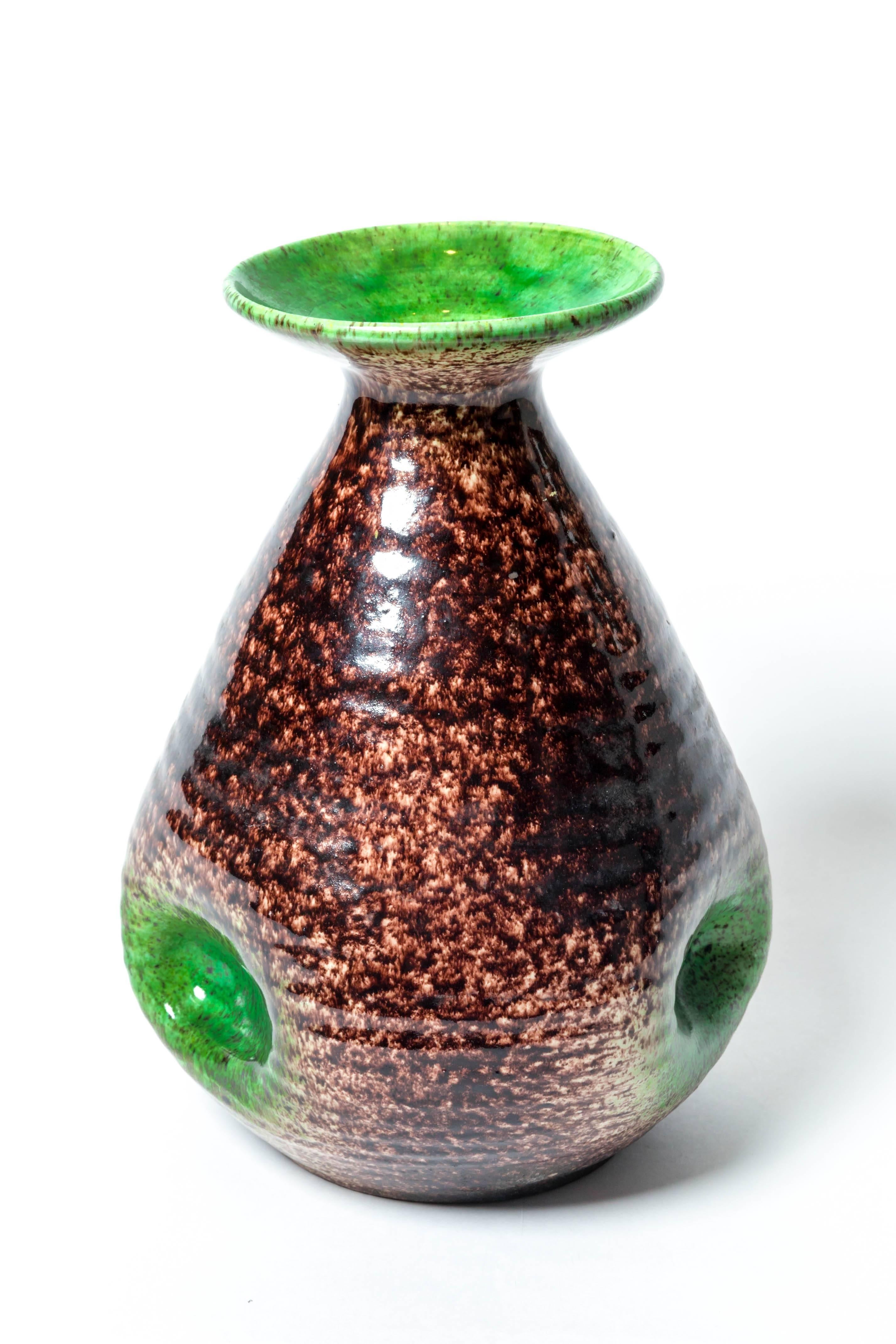 Brown and Green Ceramic Vase by Accolay 2